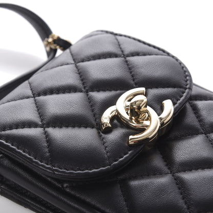 Chanel Lambskin Quilted Phone Chain Clutch Waist Bag Black 11 of 12