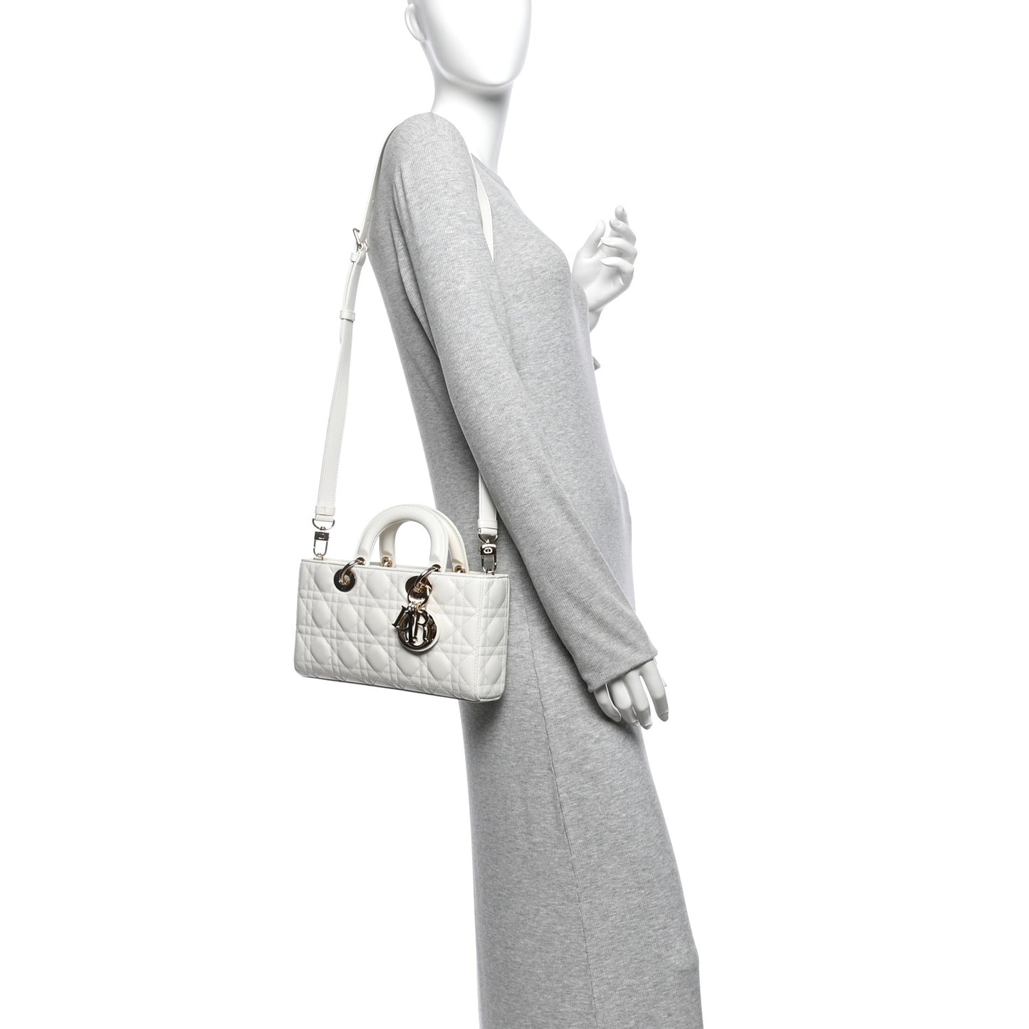 Lambskin Cannage Medium Lady D-Joy White