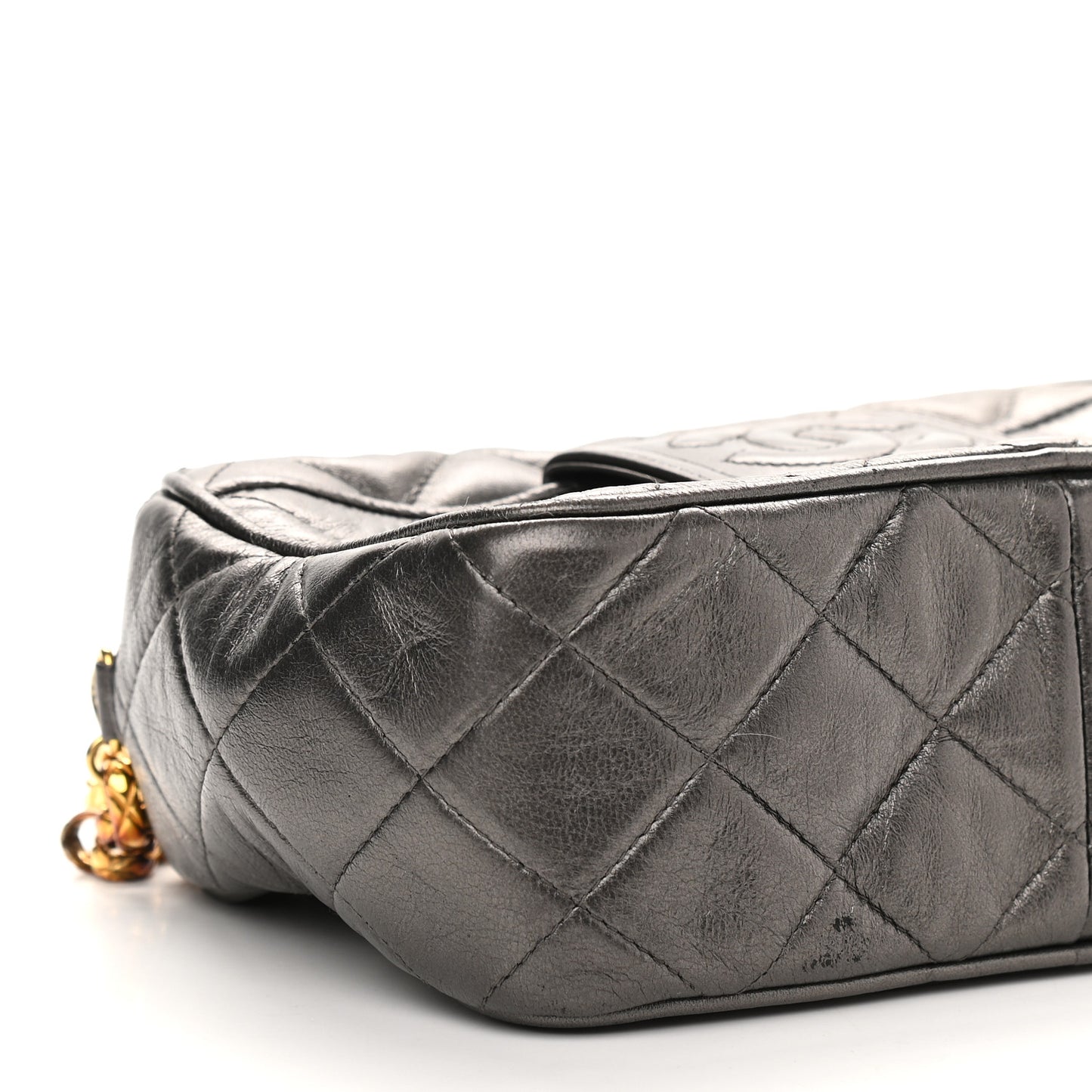 Lambskin Quilted Tassel Camera Case Black