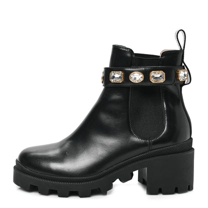 Gucci Calfskin Crystal GG Trip Chelsea Ankle Boots 37.5 Black 1 of 8
