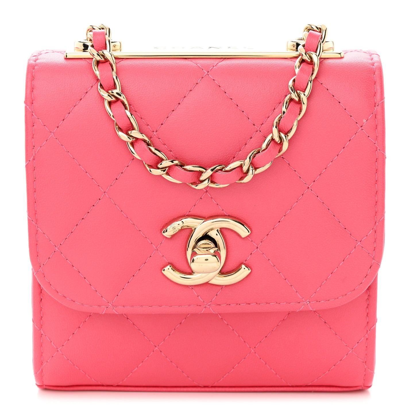 Lambskin Quilted Mini Trendy CC Chain Wallet Pink