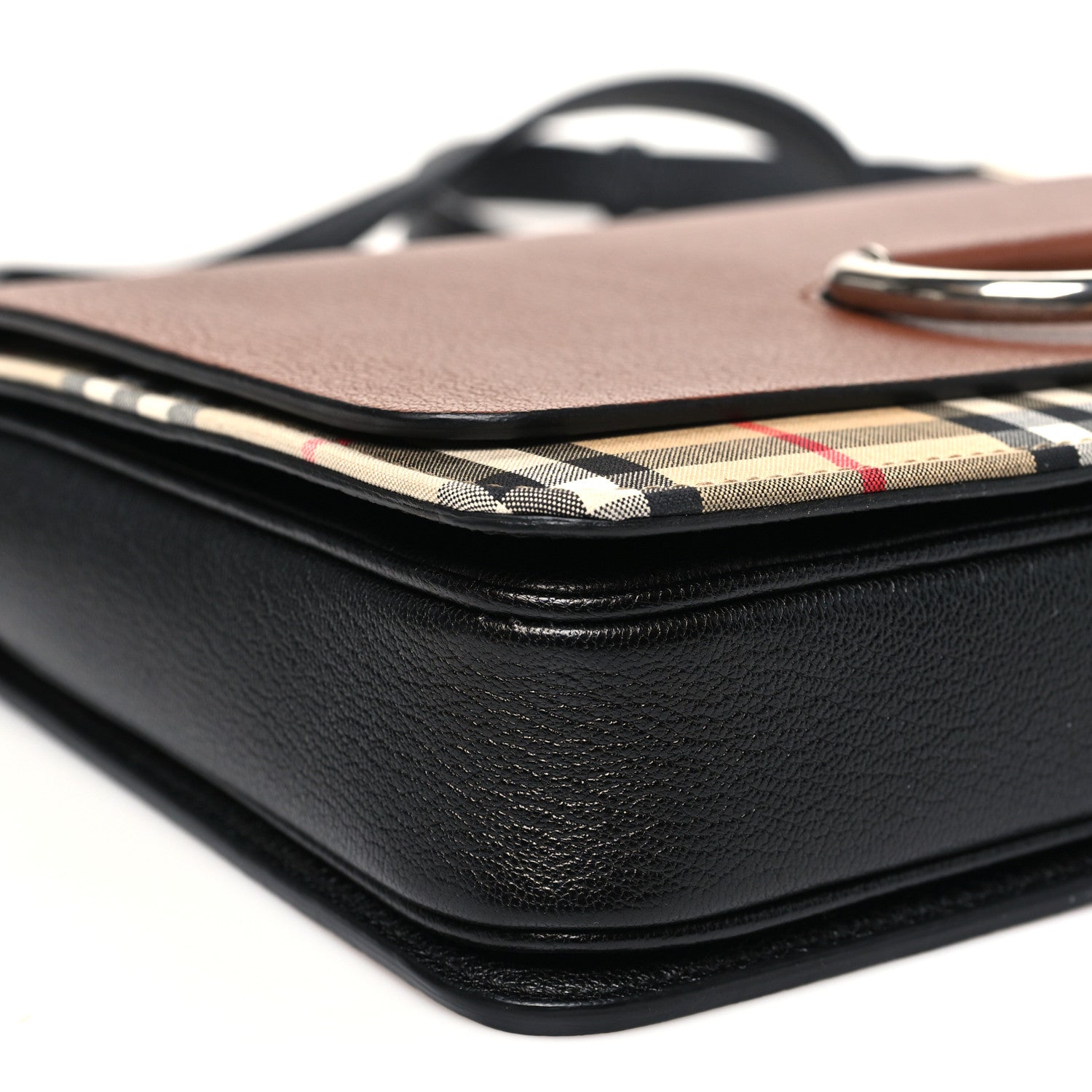 Burberry Goatskin Vintage Check Medium D-Ring Bag Tan Black 8 of 9