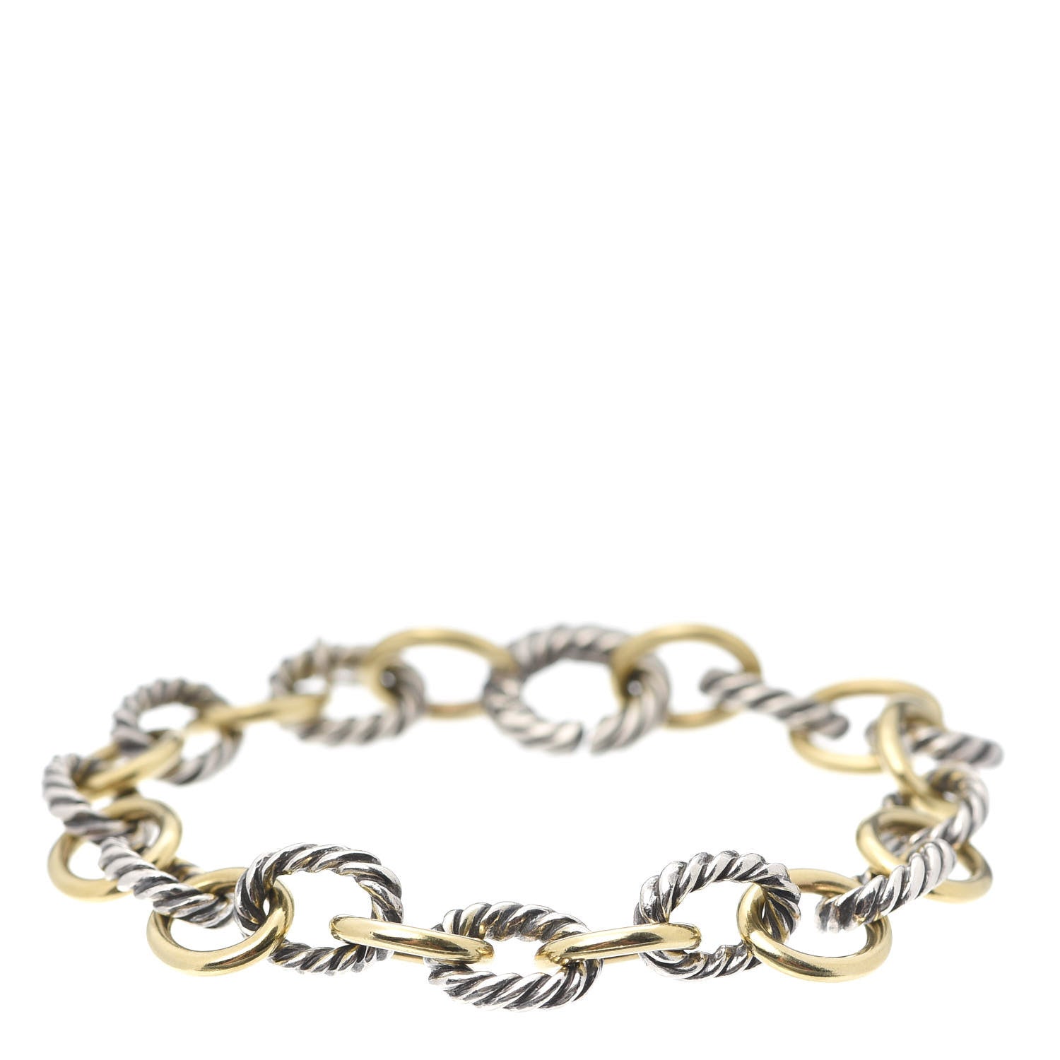 David Yurman Sterling Silver 18K Yellow Gold 10mm Medium Oval Link Bracelet 1 of 5