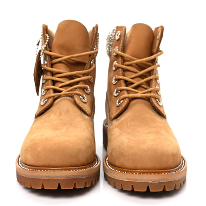 Jimmy Choo X TIMBERLAND Nubuck Swarovski Crystal Womens Ankle Boots 8.5 Wheat 2 of 8