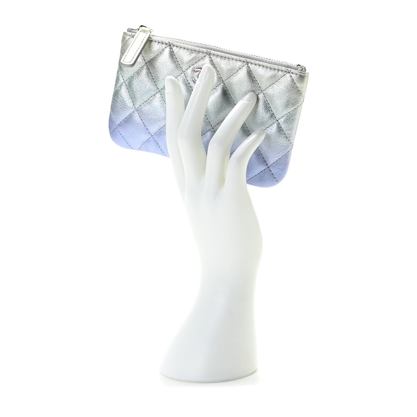 Gradient Metallic Calfskin Quilted Small Cosmetic Pouch Silver Blue Yellow Purple