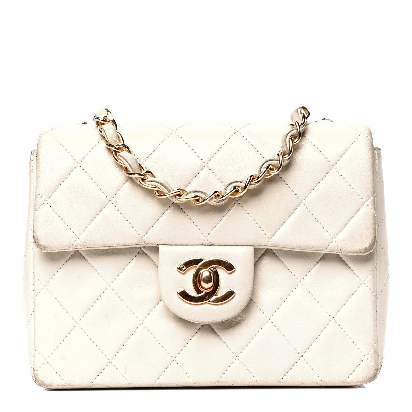 Lambskin Quilted Mini Square Flap White