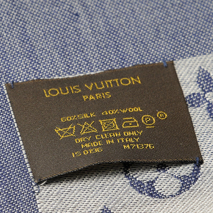 Louis Vuitton Wool Silk Monogram Denim Shawl Blue 4 of 6