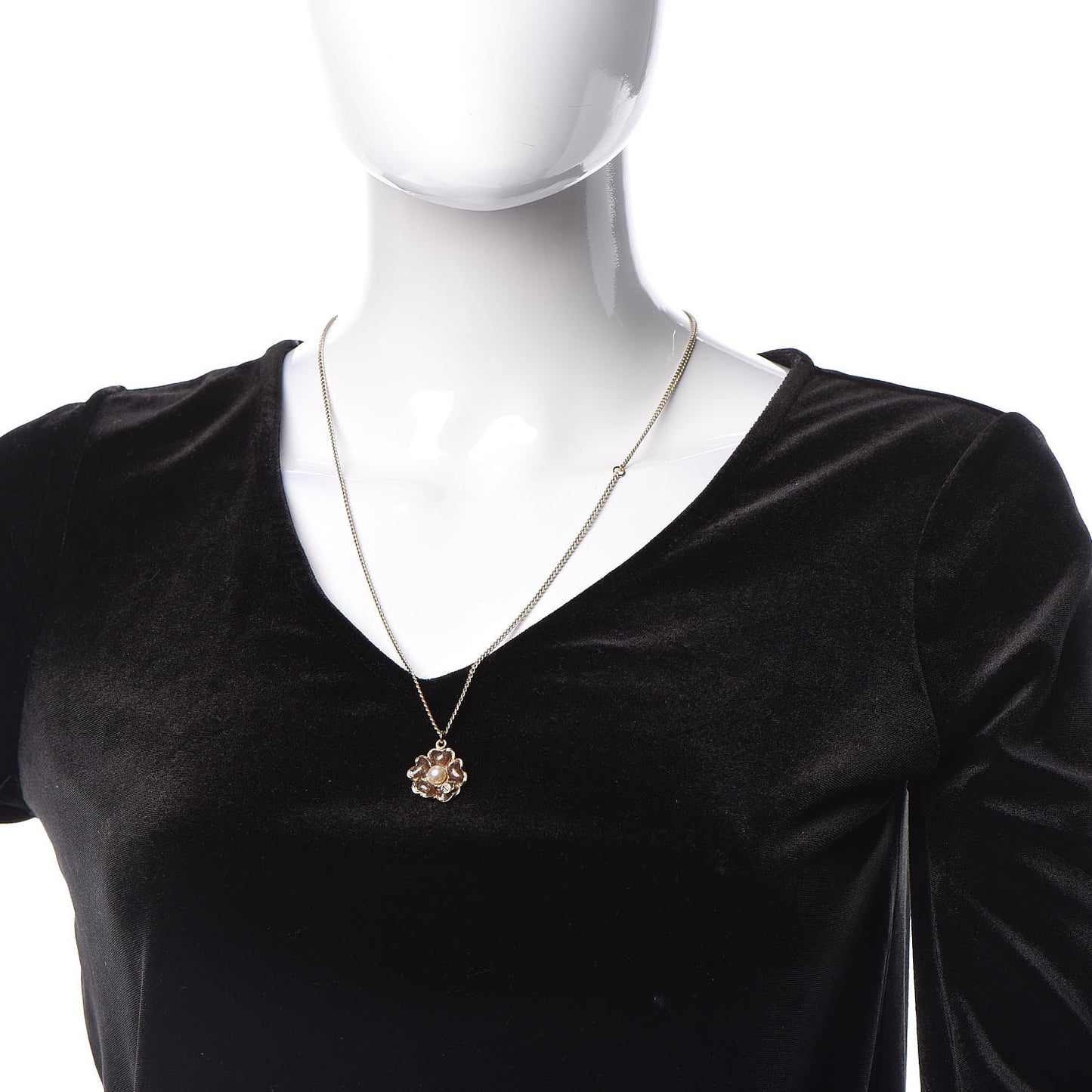 Pearl Flower CC Pendant Necklace Gold