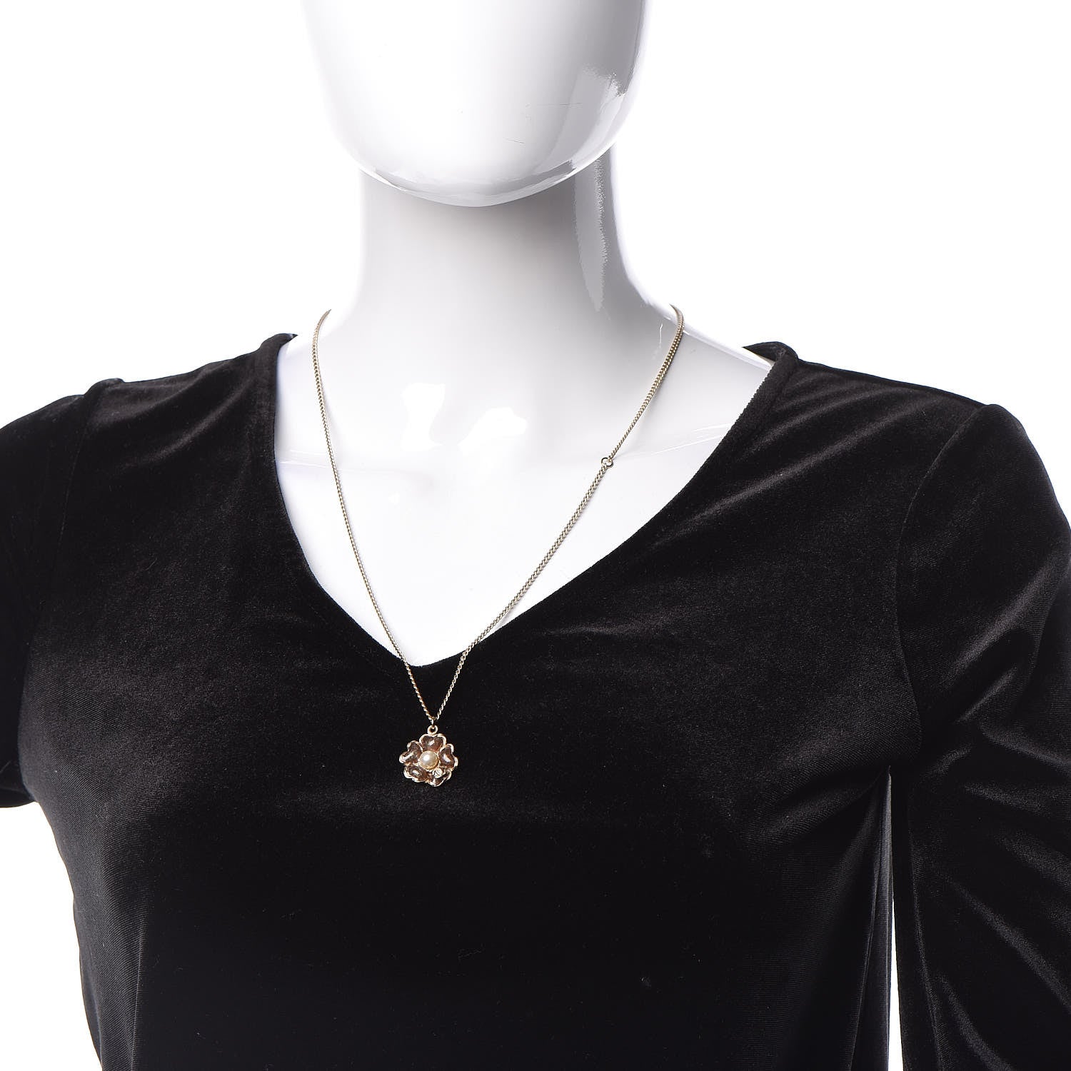 Chanel Pearl Flower CC Pendant Necklace Gold 2 of 5