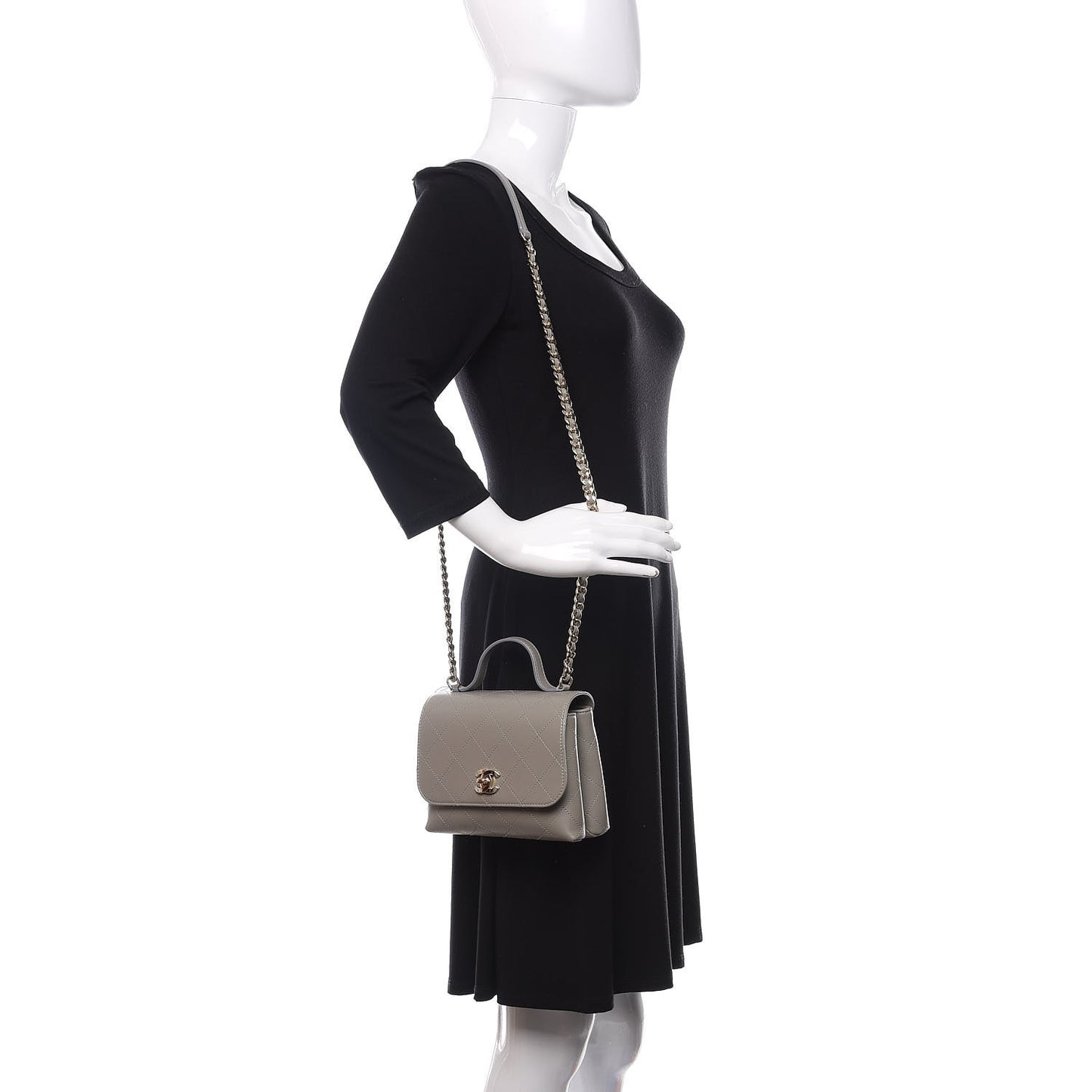 Calfskin Quilted Small Double Pocket Top Handle Flap Grey