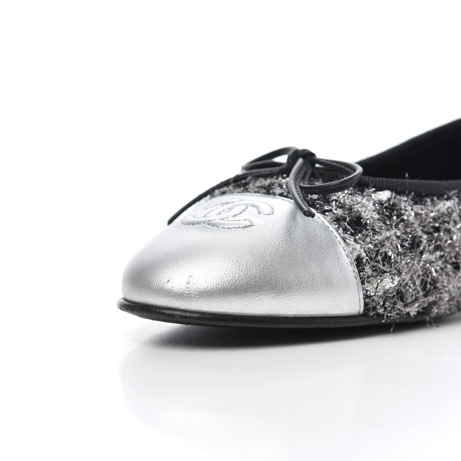 Chanel Metallic Tweed Lambskin Cap Toe Ballerina Flats 41 Black Silver 13 of 15