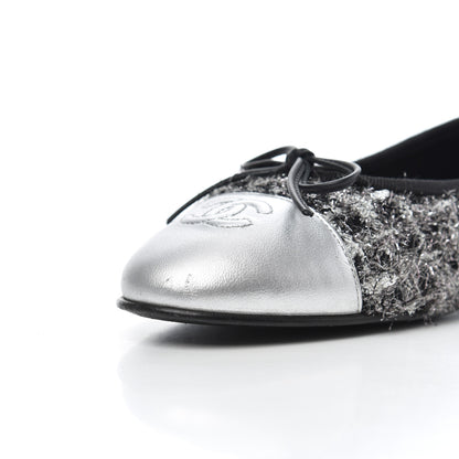 Chanel Metallic Tweed Lambskin Cap Toe Ballerina Flats 41 Black Silver 13 of 15