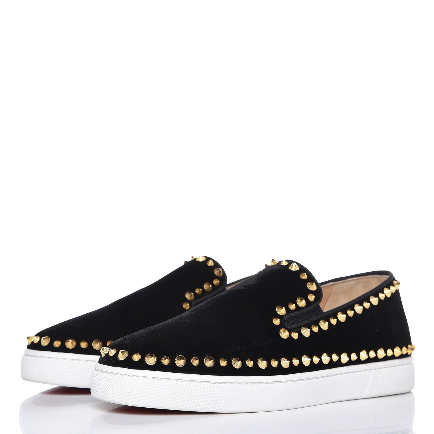 Christian Louboutin Mens Velvet Spikes Pik Boat Sneakers 41 Black 2 of 8