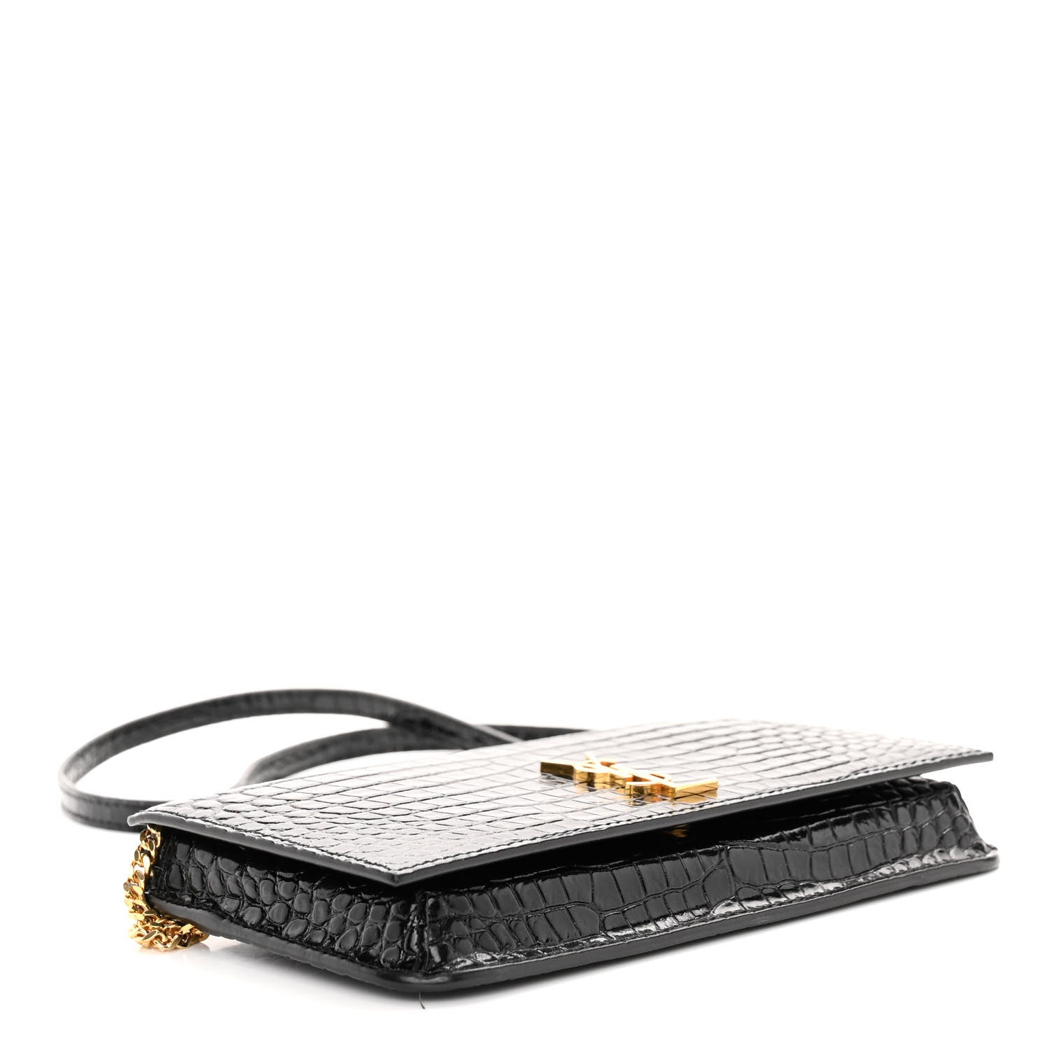 Saint Laurent Crocodile Embossed Monogram Phone Holder Crossbody Black 4 of 9