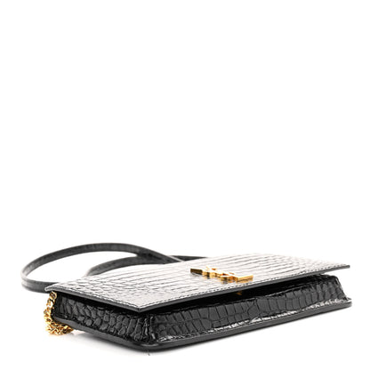 Saint Laurent Crocodile Embossed Monogram Phone Holder Crossbody Black 4 of 9