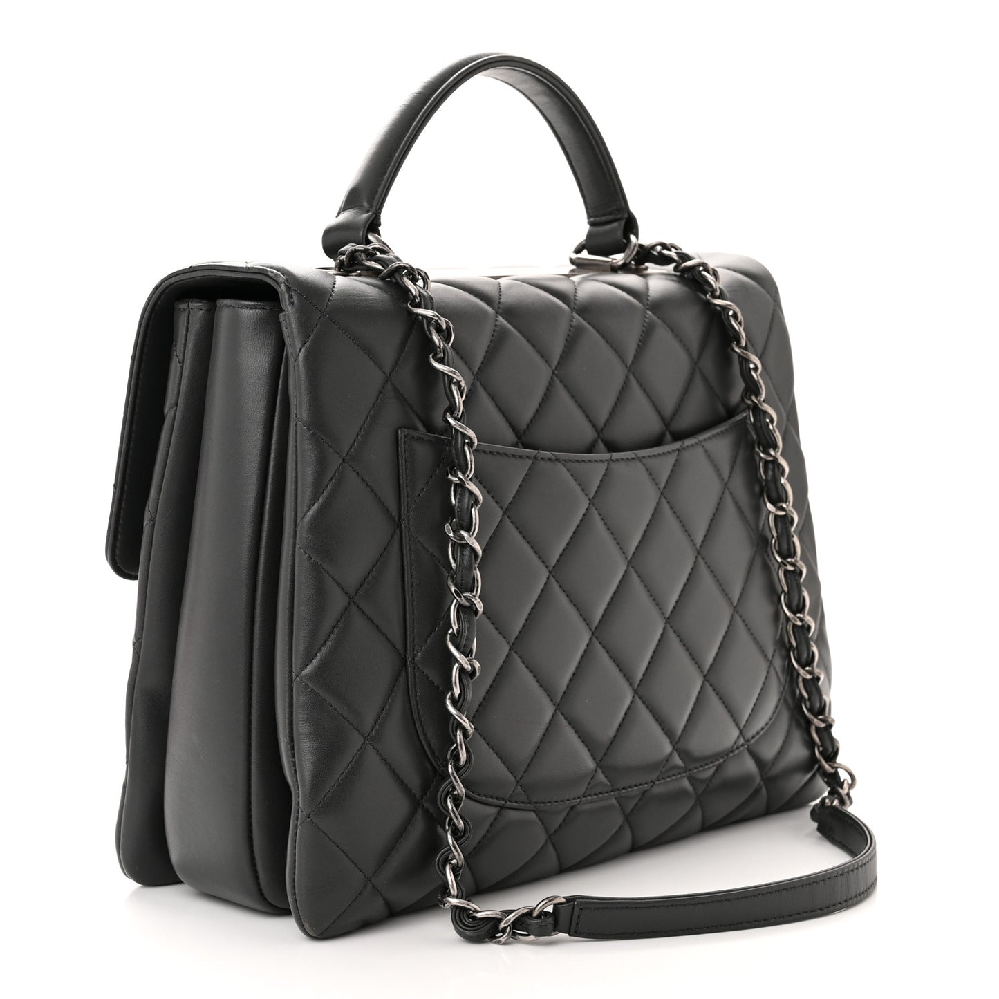 Lambskin Quilted Large Trendy CC Dual Handle Flap Bag Dark Grey