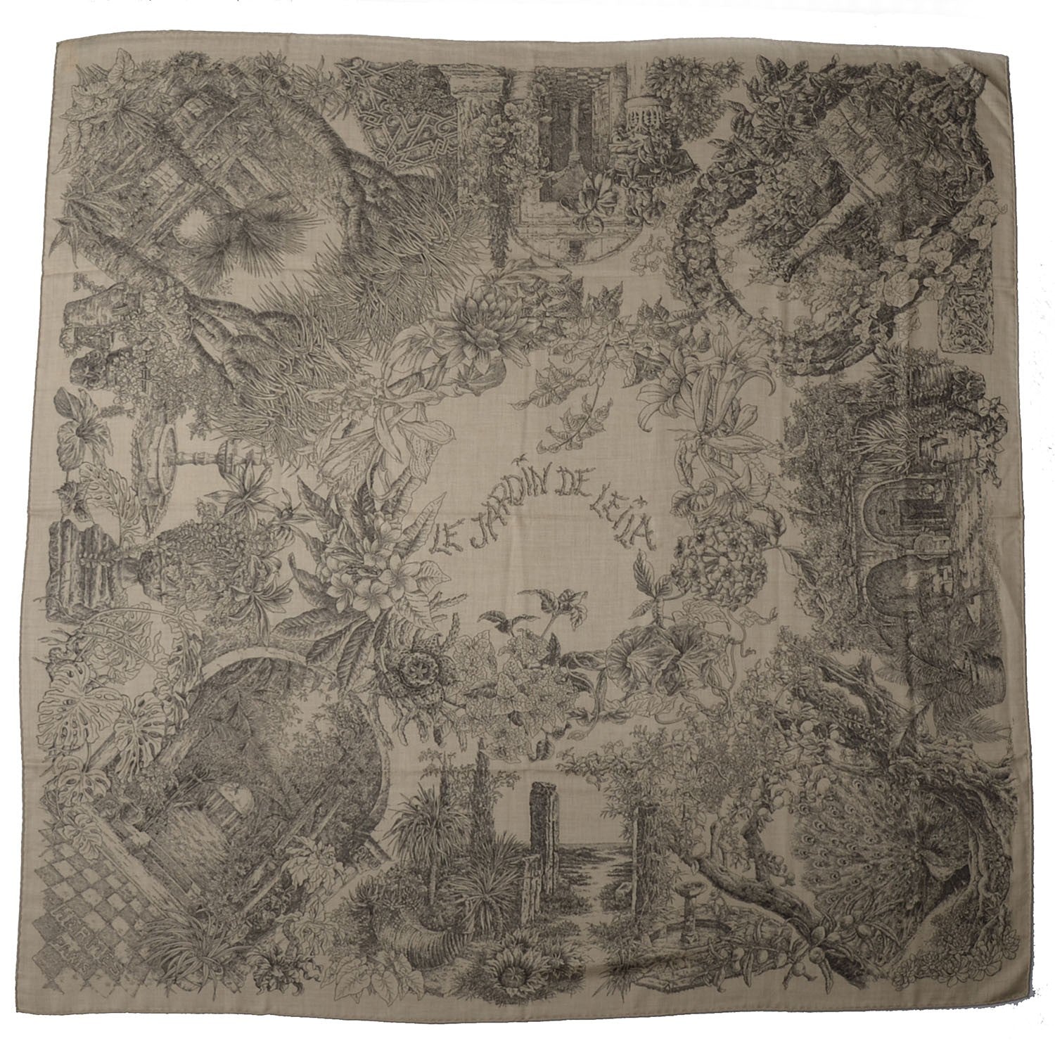 Hermes Cashmere Silk Le Jardin de Leila Shawl 140 Blanc Noir Anthracite Gris 3 of 7