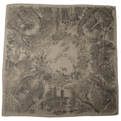 Hermes Cashmere Silk Le Jardin de Leila Shawl 140 Blanc Noir Anthracite Gris 3 of 7