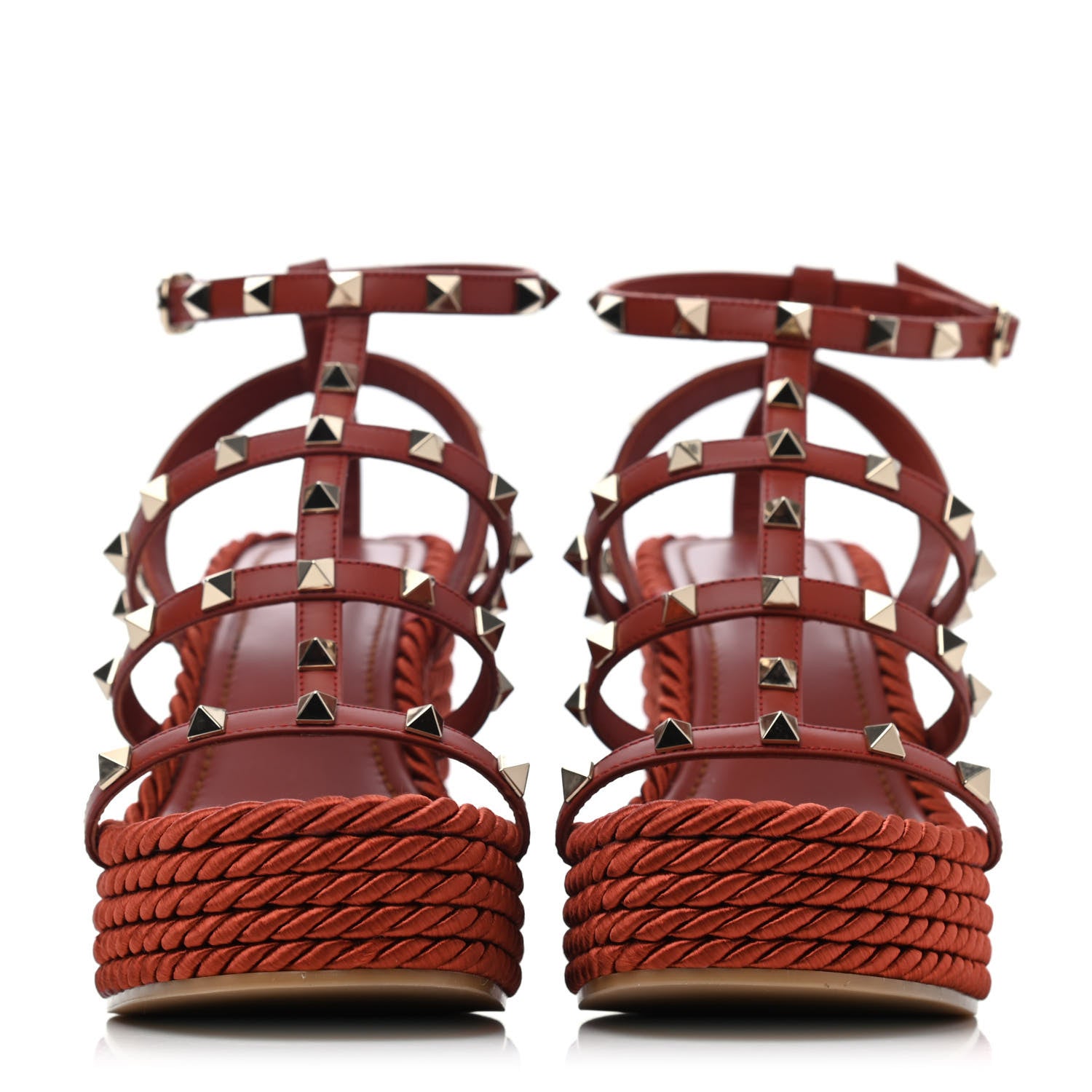 Valentino Garavani Calfskin Rockstud Torchon Espadrille Caged Wedge 25/95mm Sandals 38 Chataigne 2 of 4