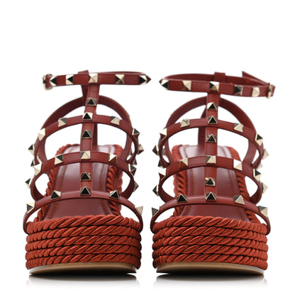 Valentino Garavani Calfskin Rockstud Torchon Espadrille Caged Wedge 25/95mm Sandals 38 Chataigne 2 of 4