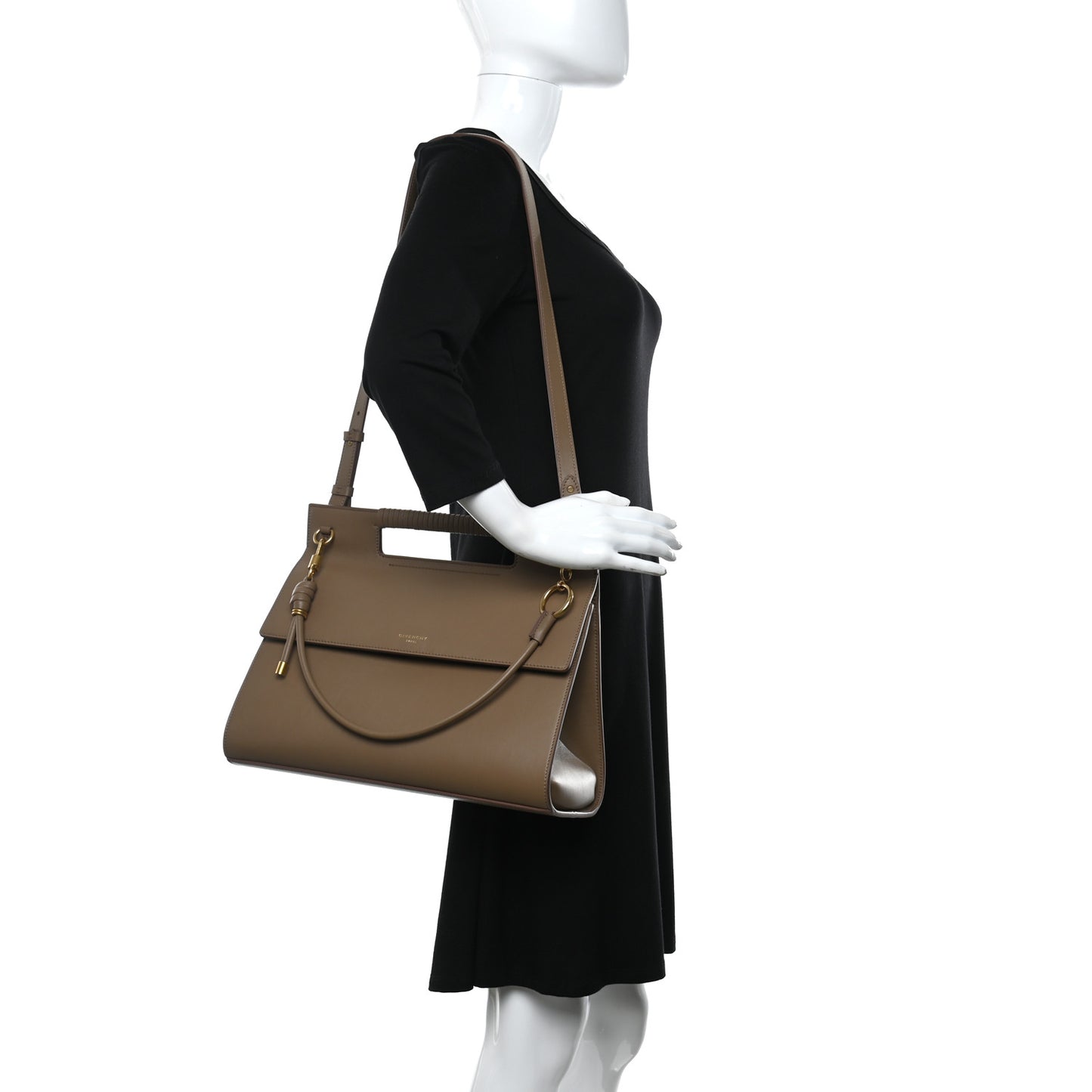 Calfskin Large Whip Top Handle Shoulder Bag Taupe