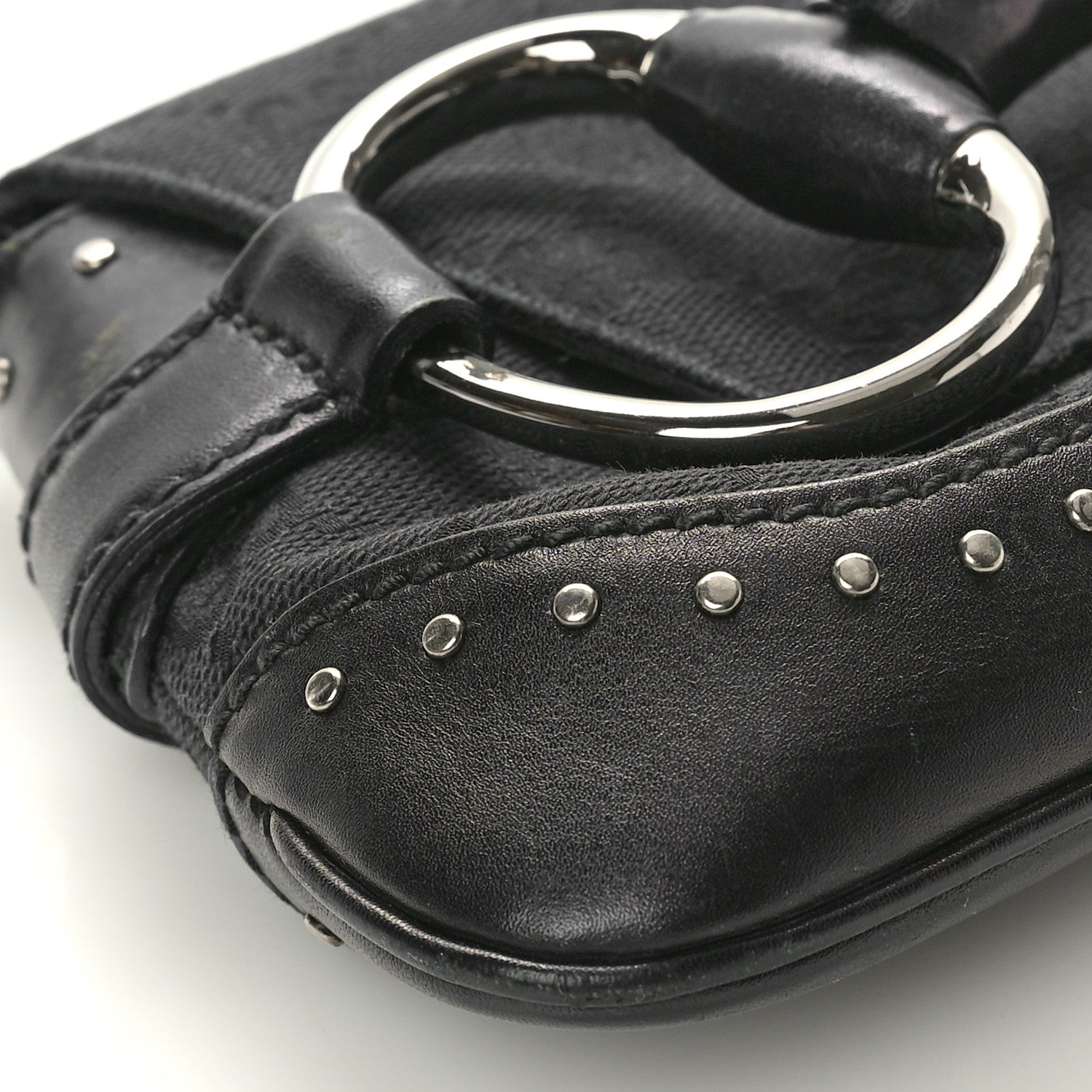 Gucci Monogram Studded Horsebit Clutch Black 9 of 11