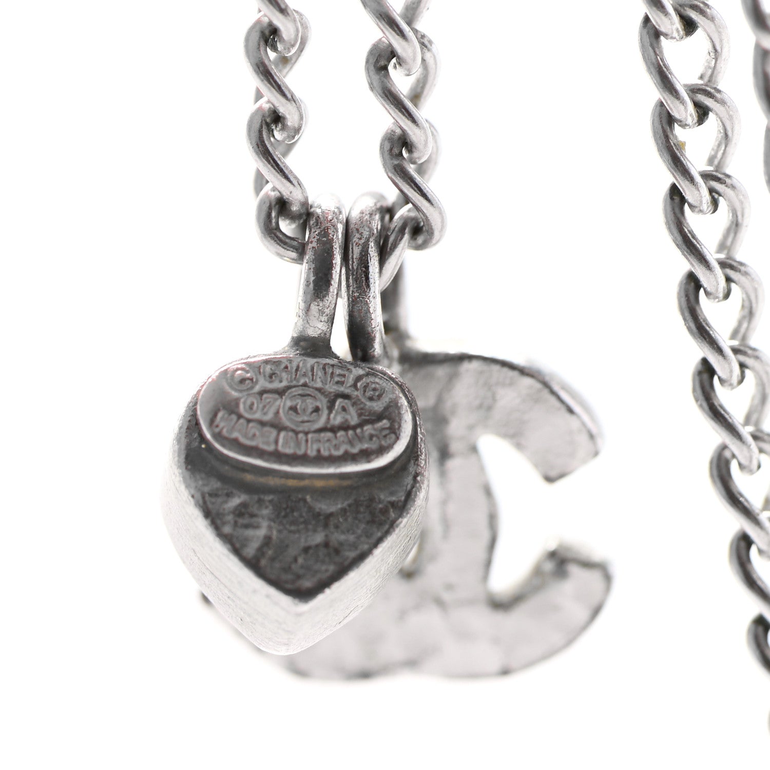 Chanel Crystal Mini Heart CC Necklace Silver 5 of 6