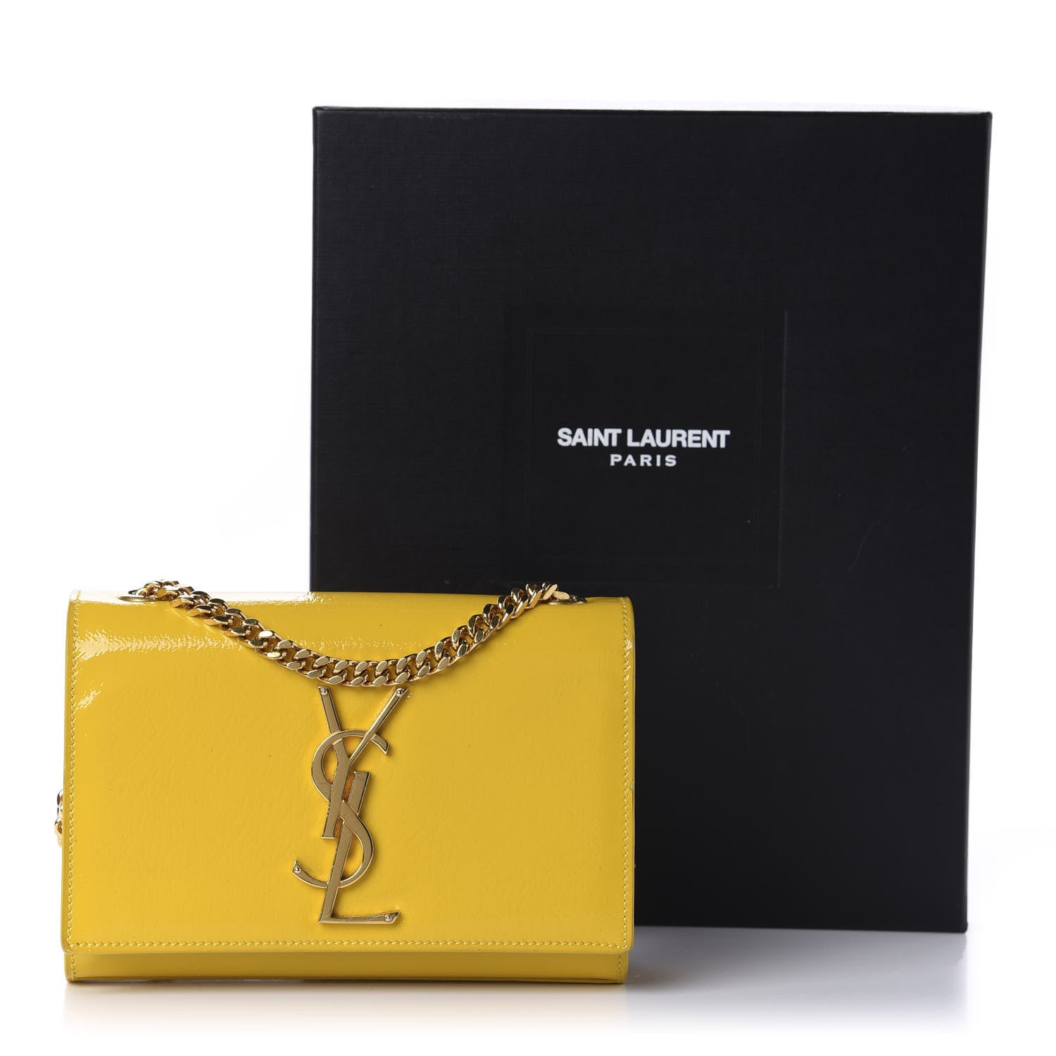 Saint Laurent Patent Small Classic Monogram Kate Satchel Yellow 17 of 17