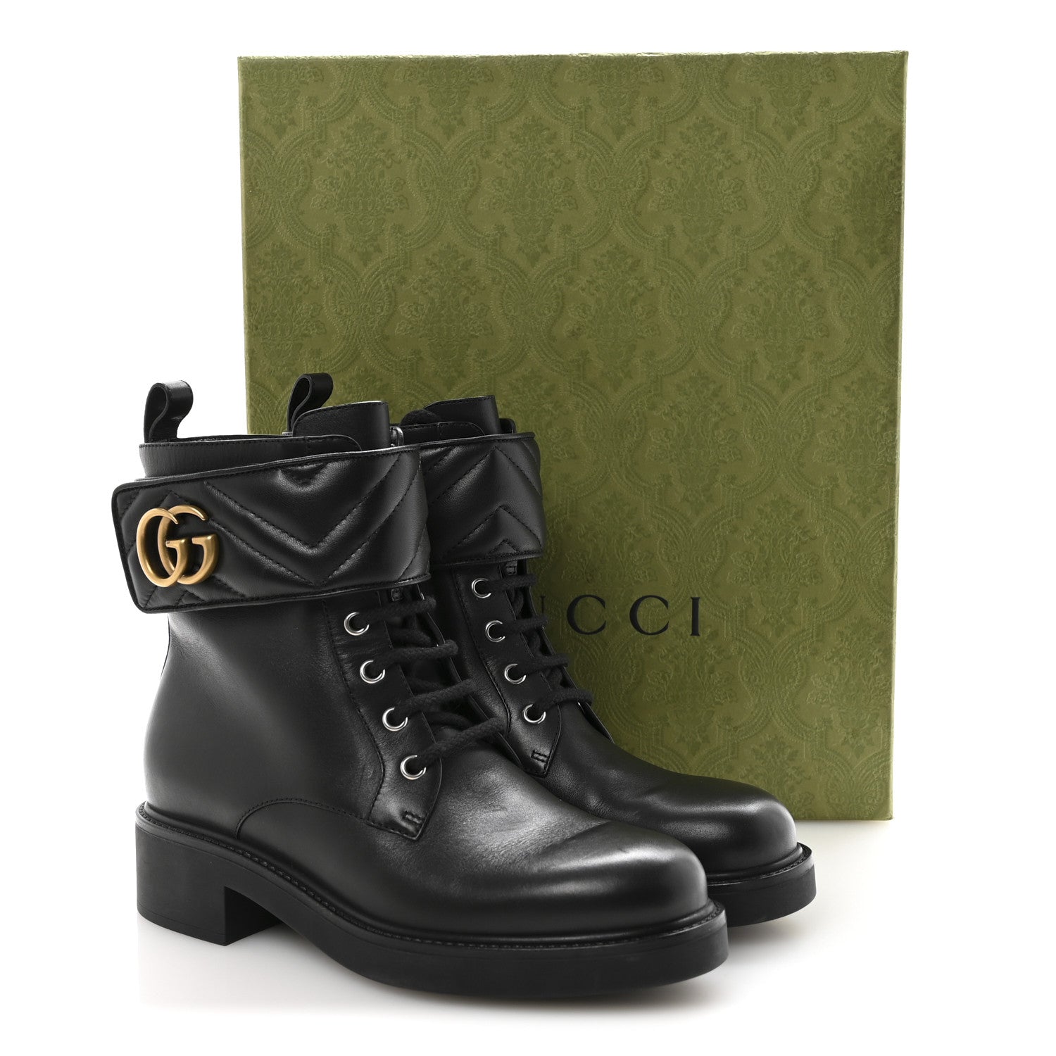 GUCCI レザーブーツ　サイズ35 GUCCI レースアップブーツ 0153 ブラック レディース SIZE 36.5 グッチ