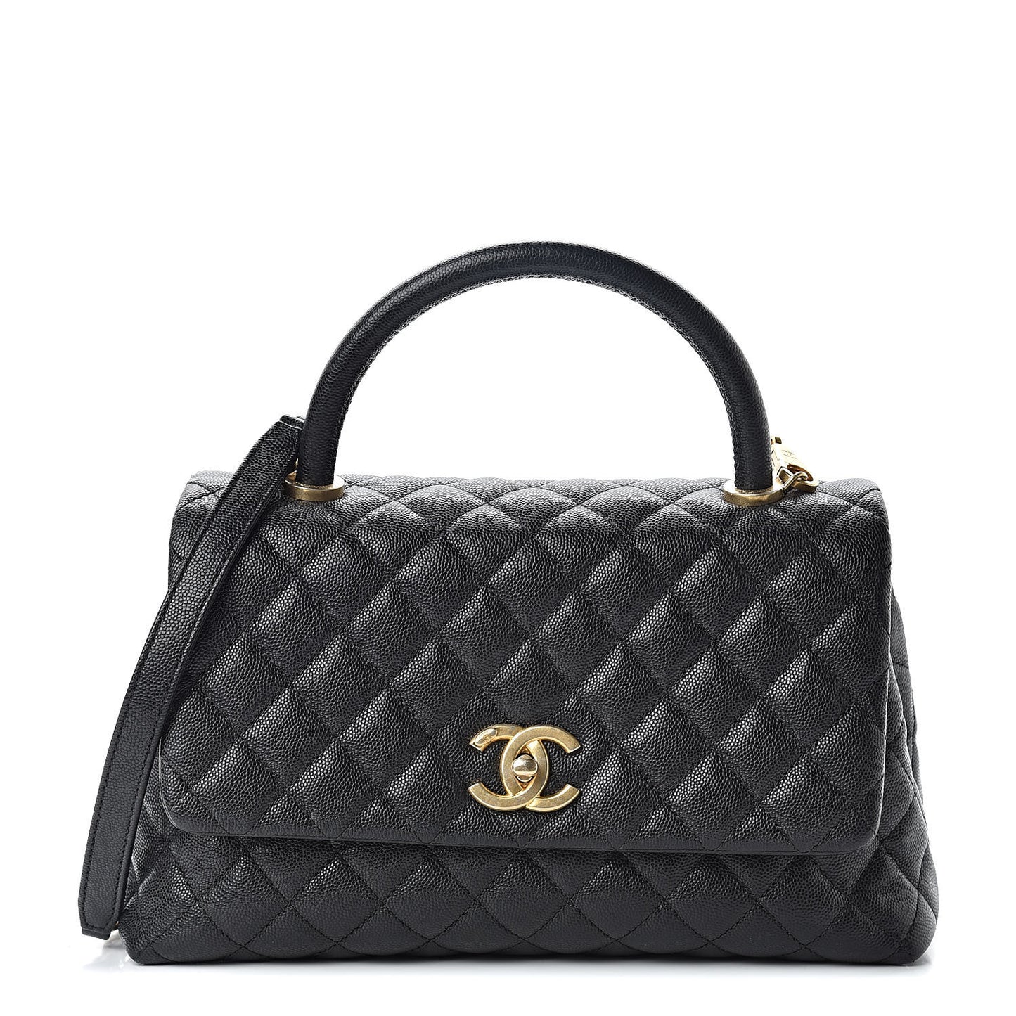Caviar Quilted Small Coco Handle Flap Black