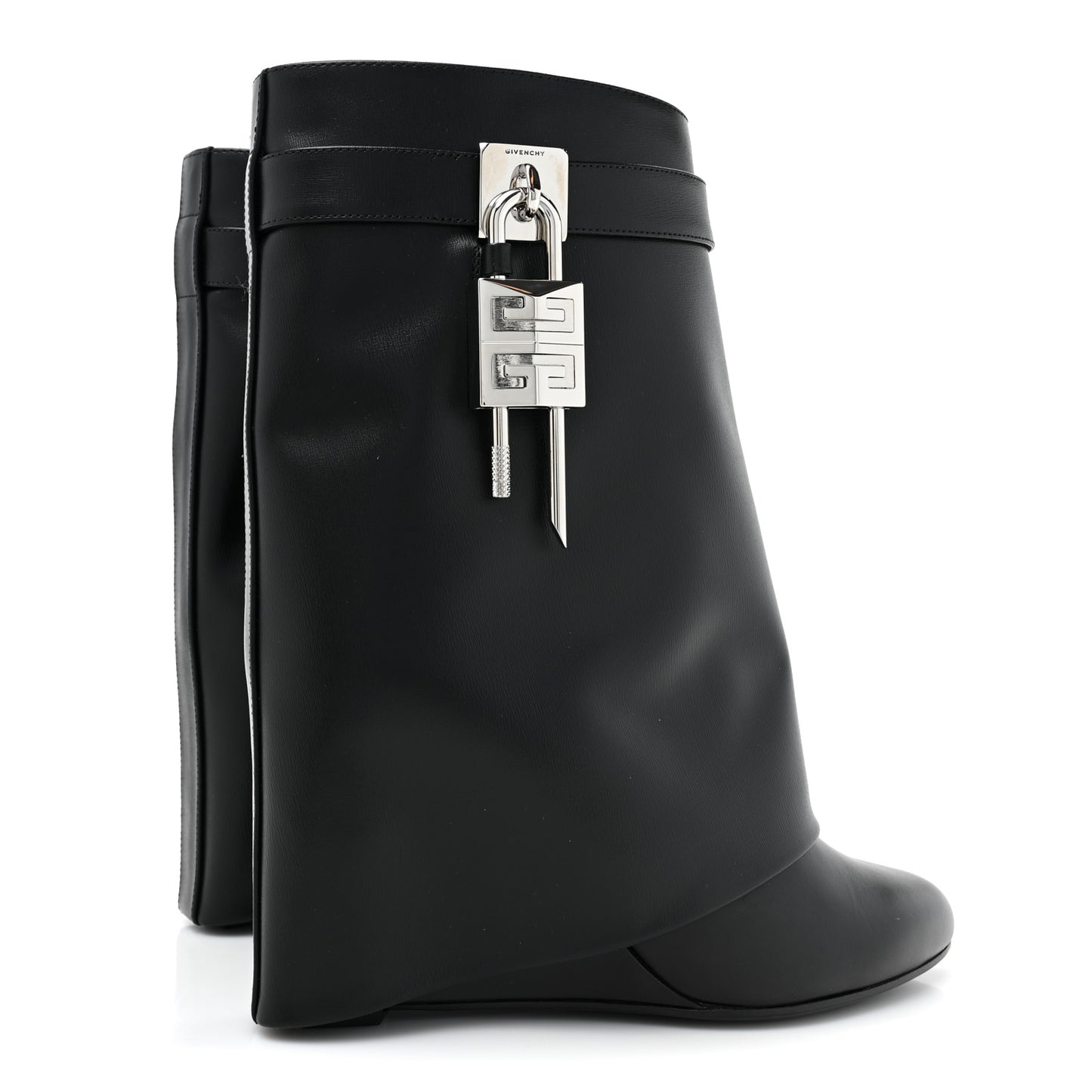 Grained Calfskin Shark Lock Ankle Boots 38.5 Black