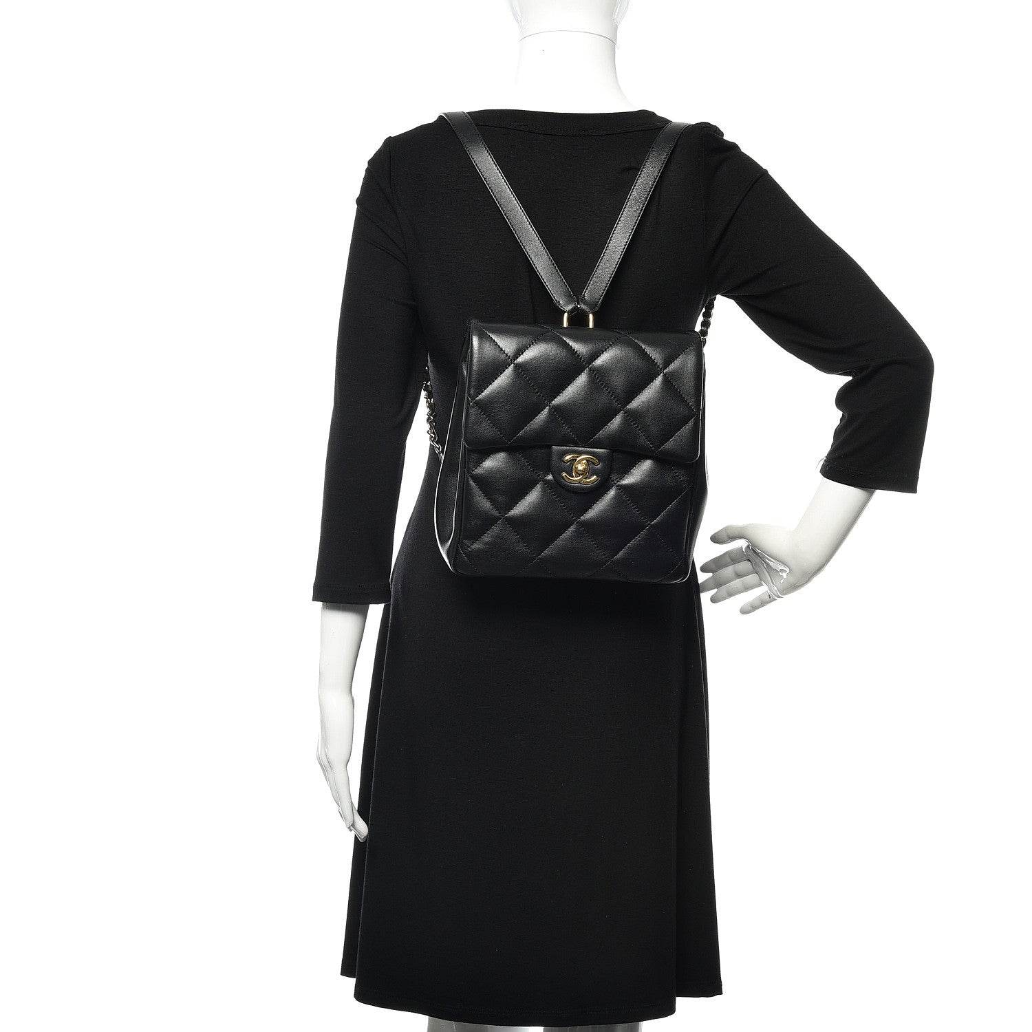 Chanel Lambskin Quilted Chain Backpack Black 2 of 17