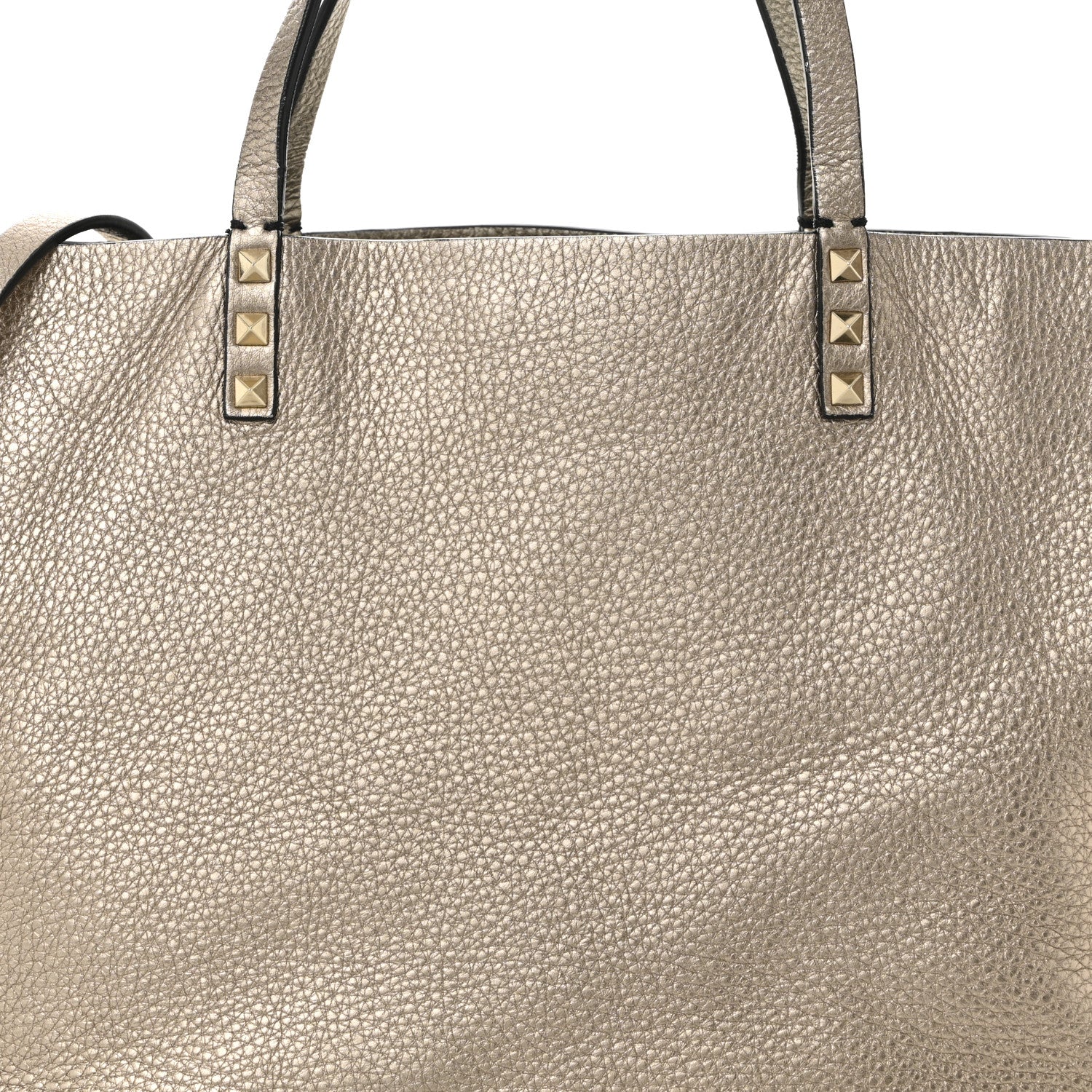 Valentino Garavani Metallic Grained Calfskin Medium Rockstud Reversible Tote Skin Sasso 7 of 12