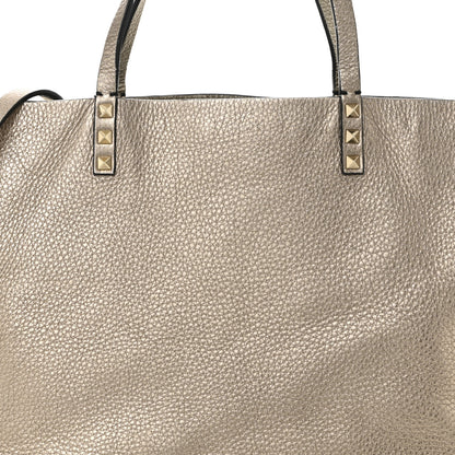 Valentino Garavani Metallic Grained Calfskin Medium Rockstud Reversible Tote Skin Sasso 7 of 12