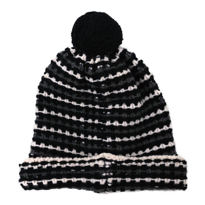 Chanel Cashmere CC Beanie Hat Black White Grey 3 of 6