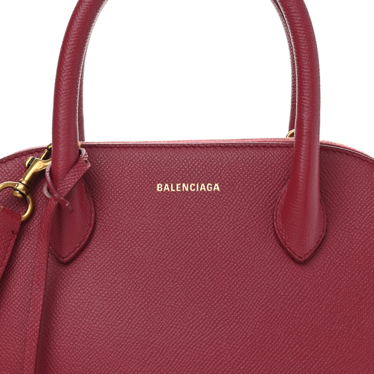 Signature Grained Calfskin Logo S Ville Top Handle Bag Rouge Grenat White