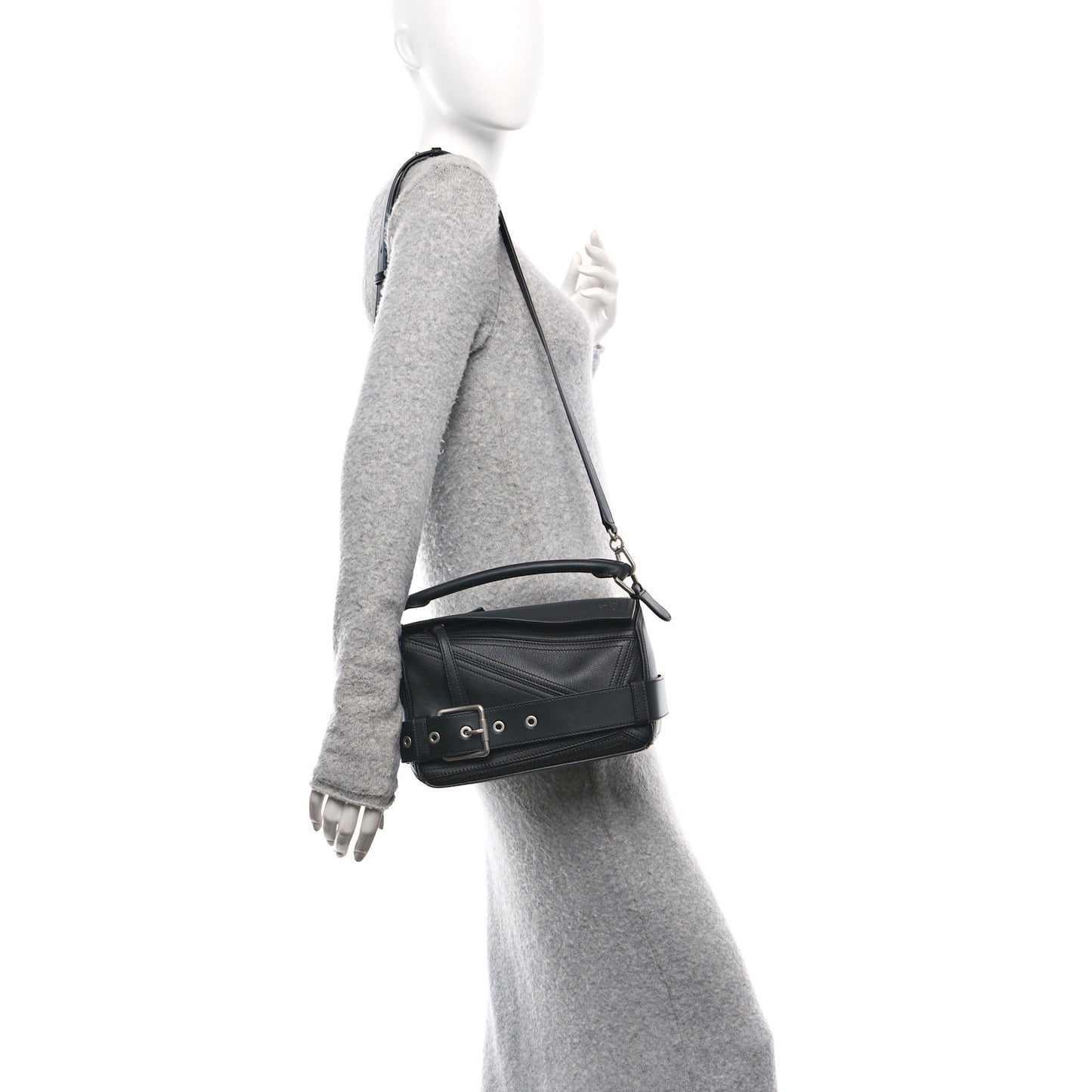 Shiny Calfskin Small Puzzle Biker Bag Black