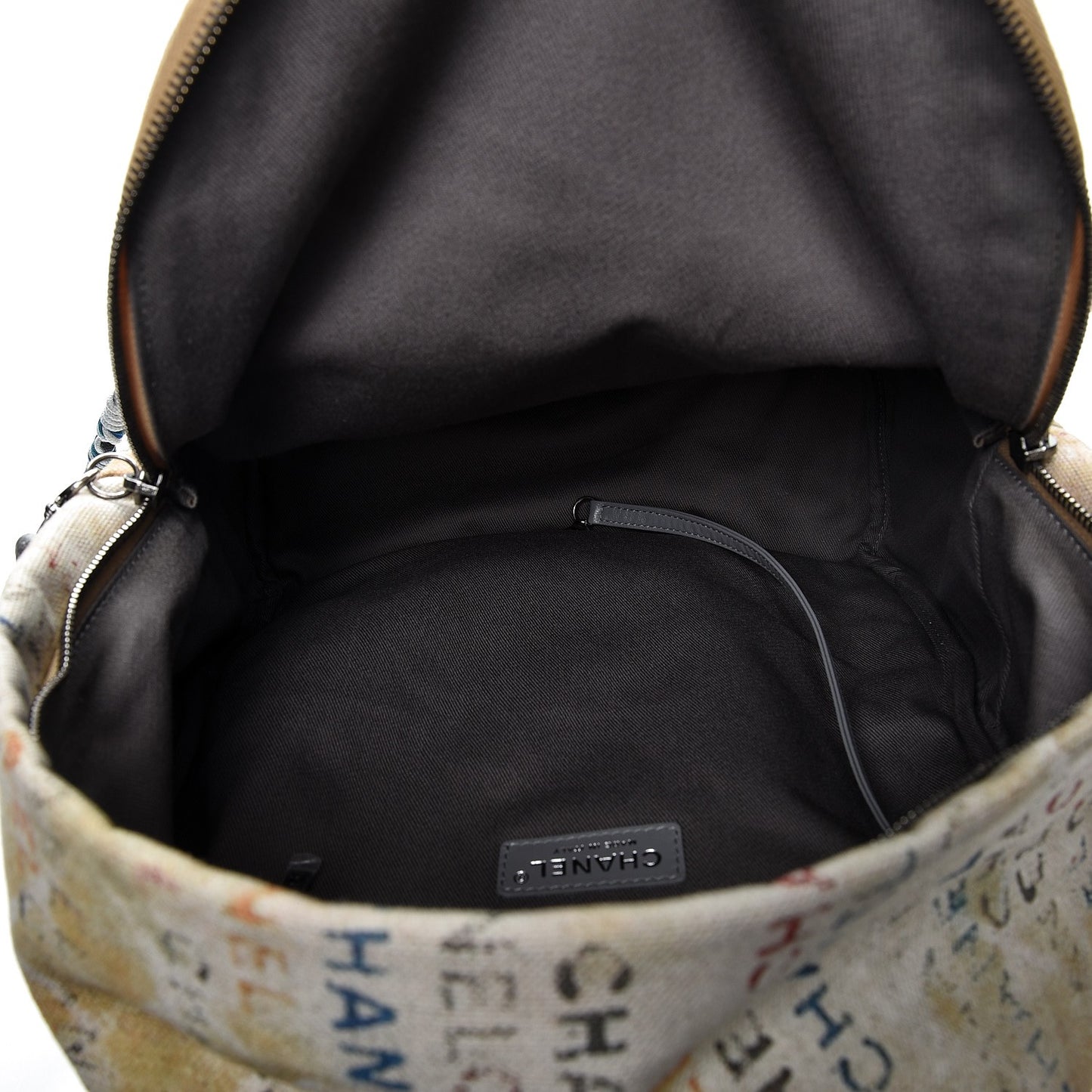 Graffiti Printed Canvas Medium Backpack Beige