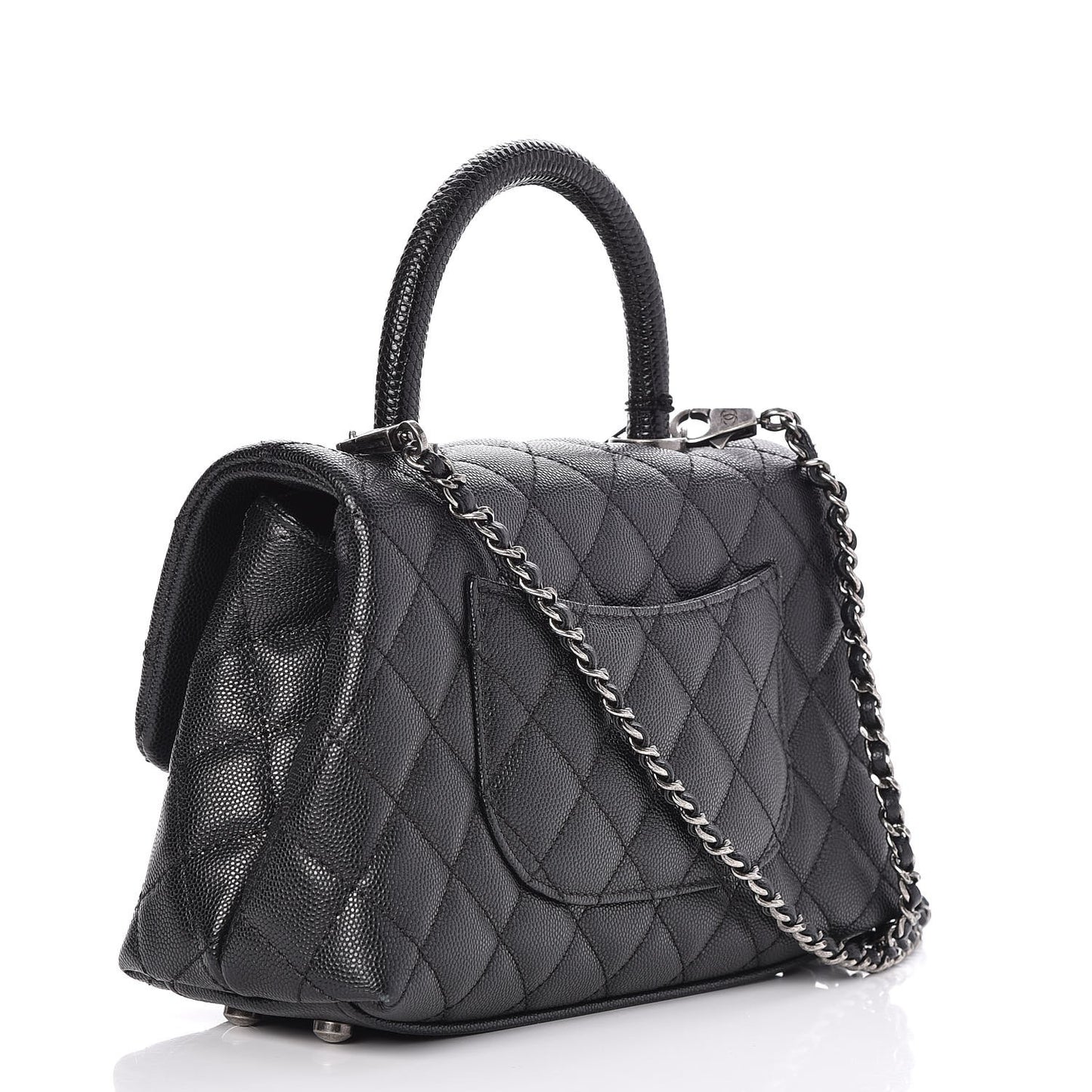 Caviar Lizard Quilted Mini Coco Handle Flap Black