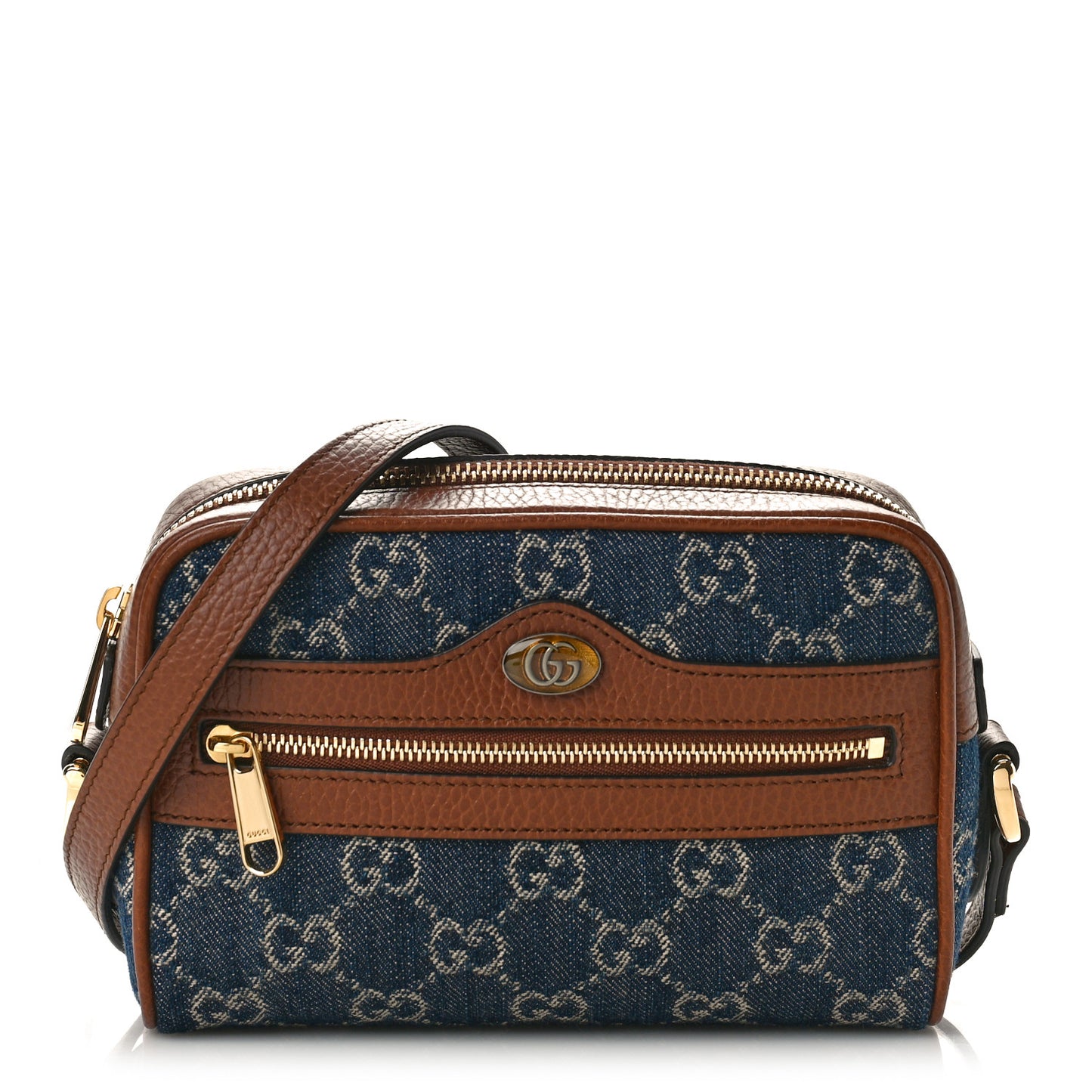 New Denim GG Monogram Dollar Calfskin Mini Ophidia Shoulder Bag Blue Tea Cuir Epilog
