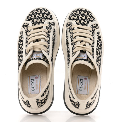 Gucci GG Monogram Jacquard Womens 1977 Tennis Platform 52mm Sneakers 37.5 Black Mystic White 2 of 9