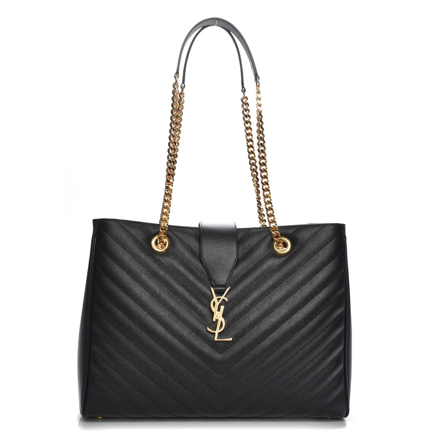 Grain De Poudre Matelasse Chevron Monogram Shopping Bag Black
