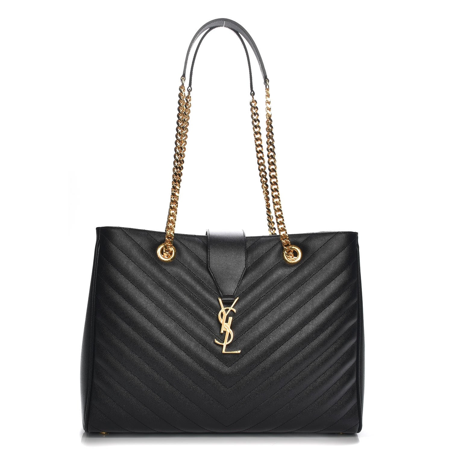 Saint Laurent Grain De Poudre Matelasse Chevron Monogram Shopping Bag Black 1 of 7