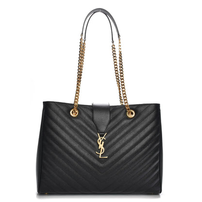 Saint Laurent Grain De Poudre Matelasse Chevron Monogram Shopping Bag Black 1 of 7