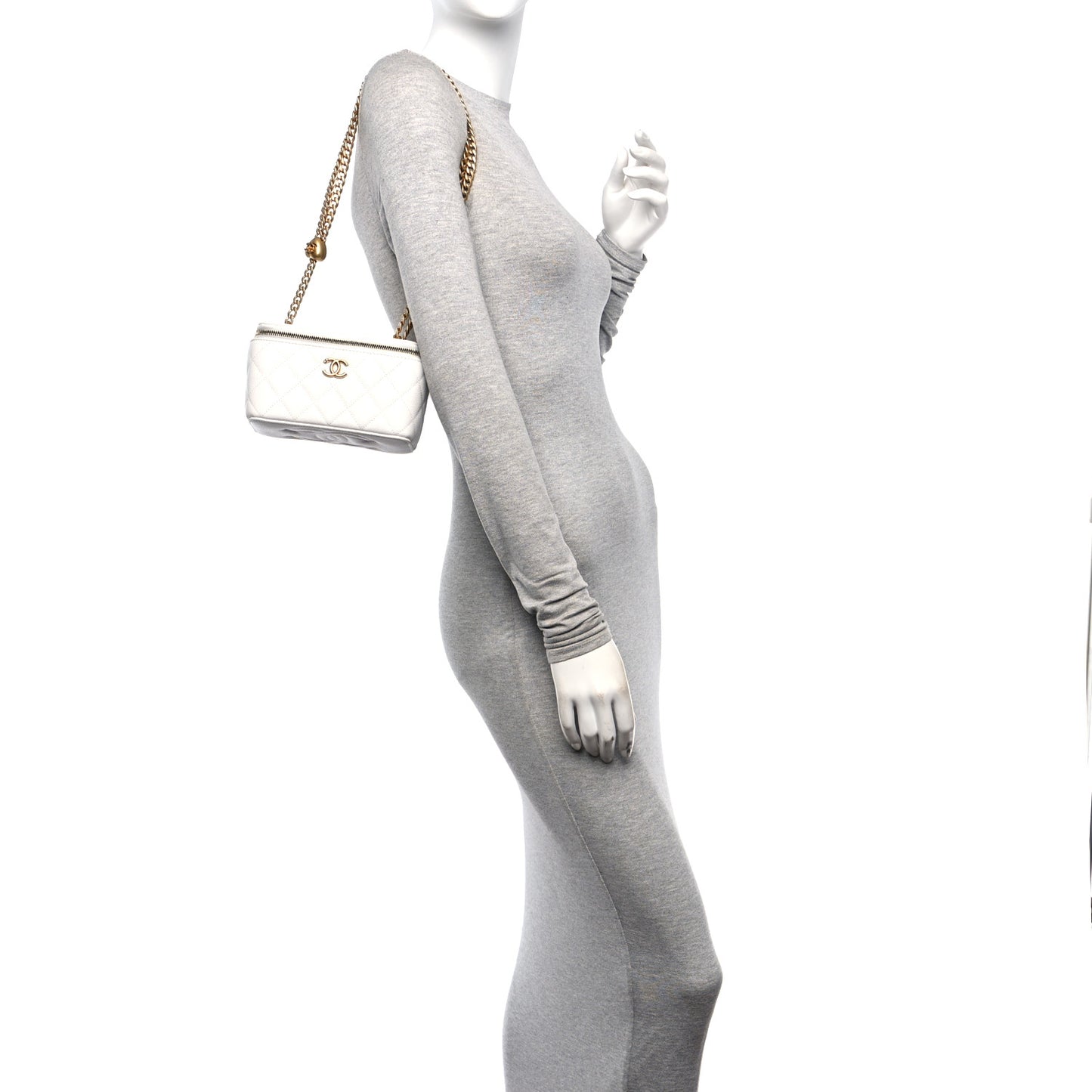 Caviar Quilted Sweetheart Vanity Case White