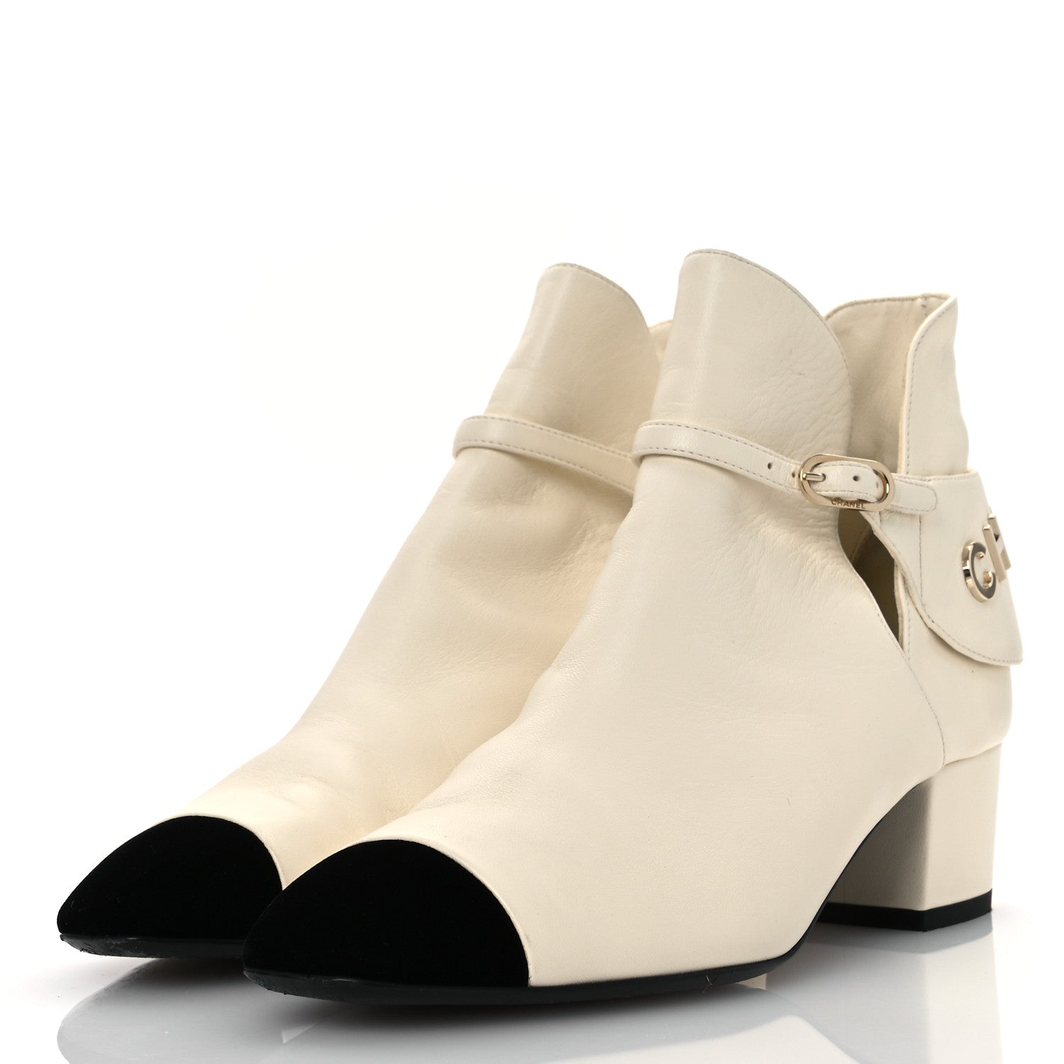 Chanel Lambskin Velvet Cap Toe Short Ankle Boots 37 White 1682076