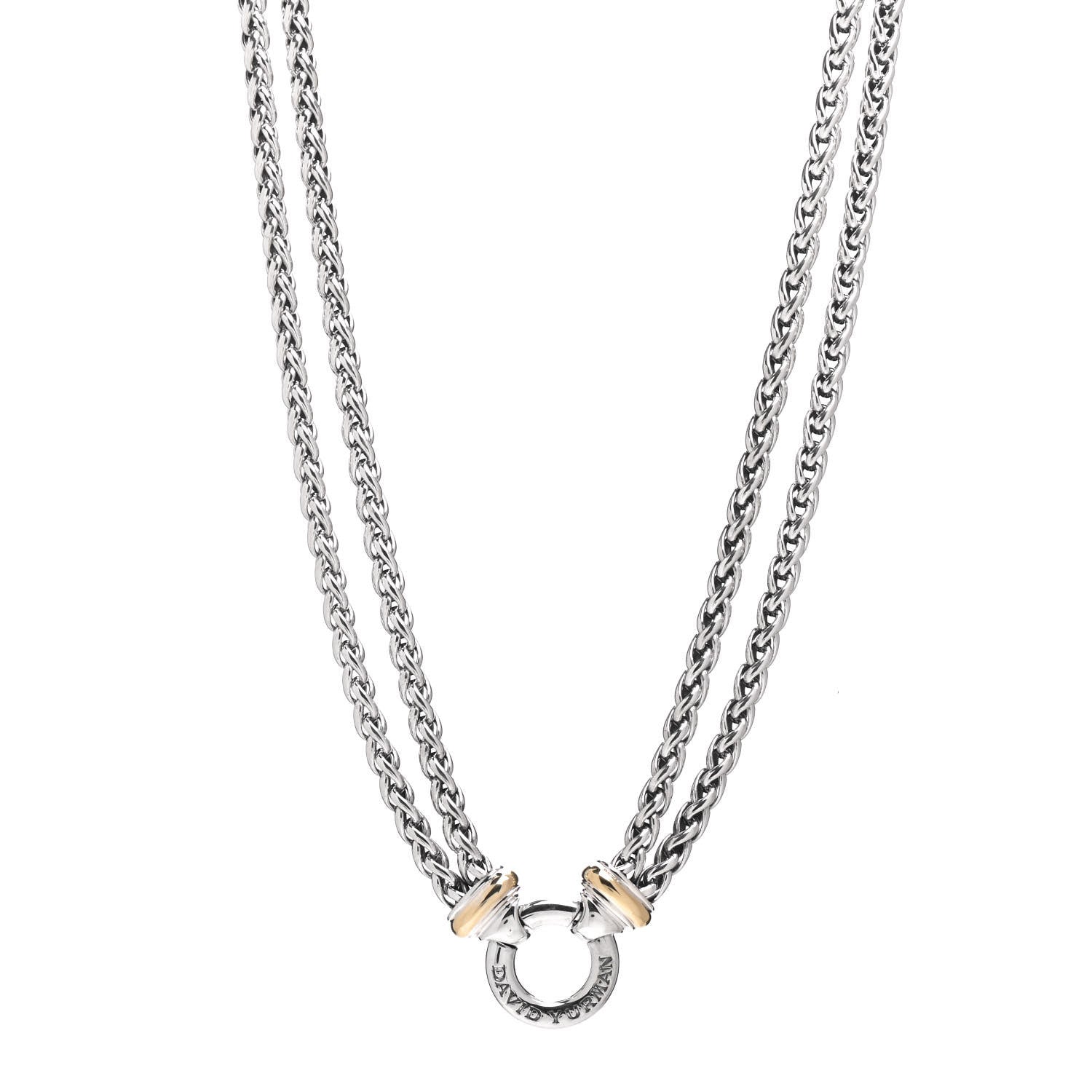 David Yurman Sterling Silver 18K Yellow Gold 8mm Double Wheat Chain Necklace 1 of 4