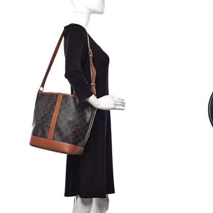 Celine Triomphe Canvas Calfskin Medium Bucket Bag Tan 2 of 10