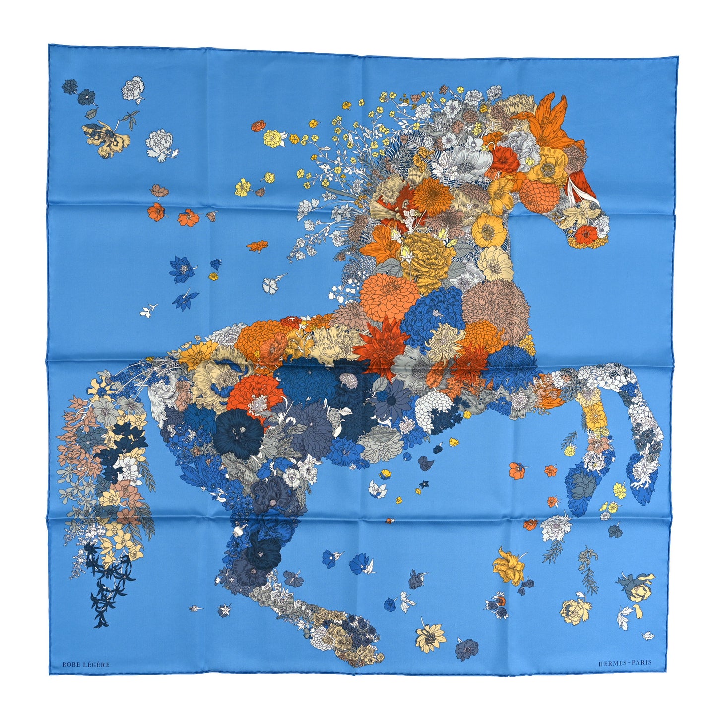 Silk Robe Legere Scarf 90 Bleu Azure Ocre Roux