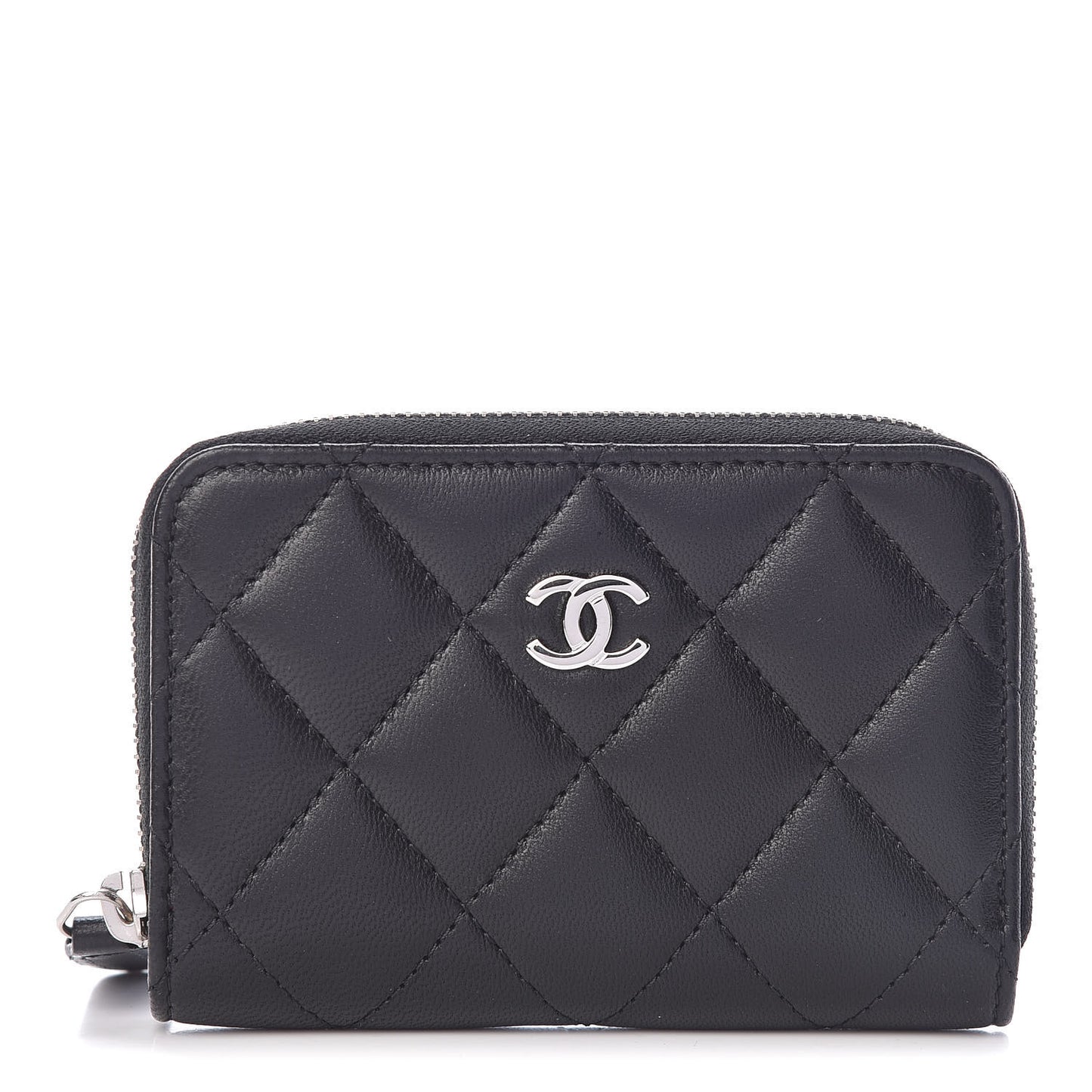 Lambskin Quilted Zip Coin Purse Black